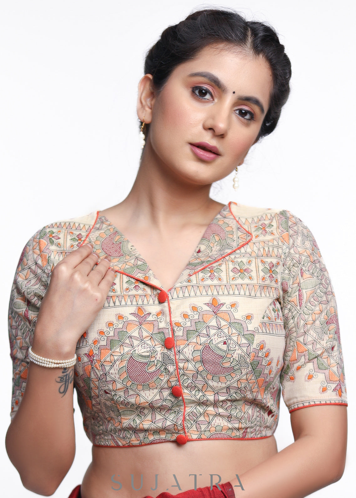 Exclusive Madhubani printed cotton blouse - Plain Saree Optional