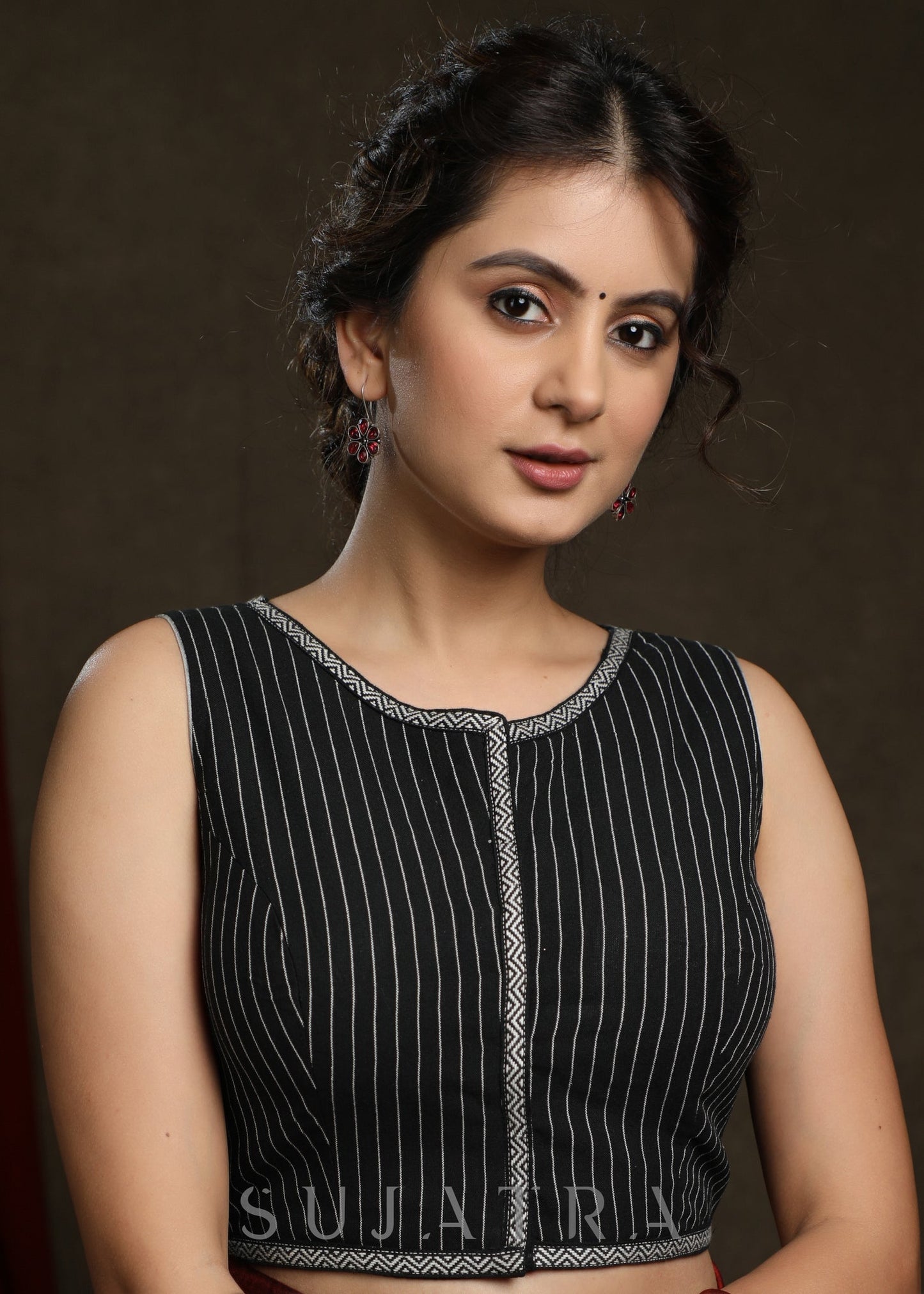 Elegant Black Line Ikkat Sleeveless Blouse