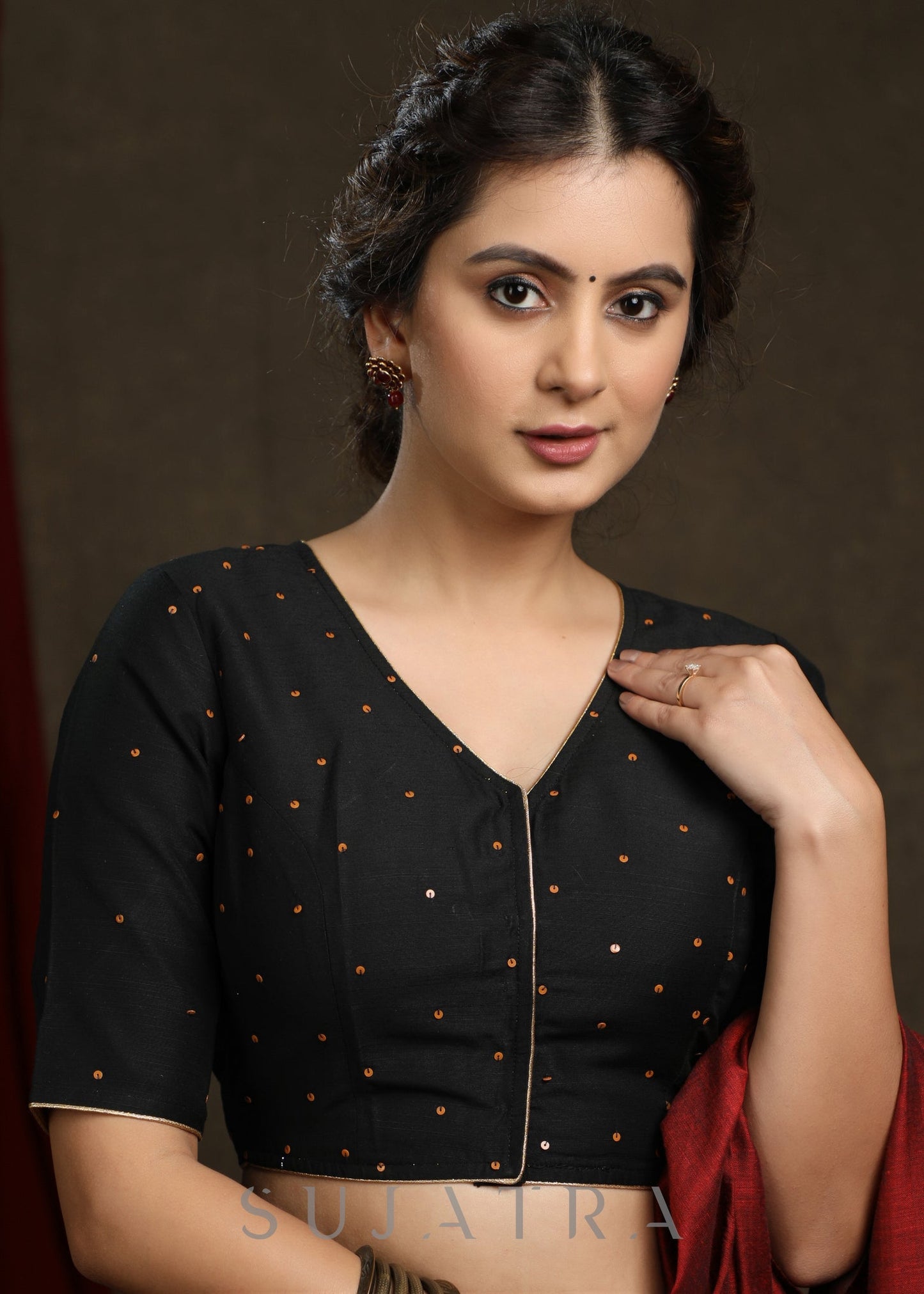 Hand Embroidered Black Cotton Silk blouse