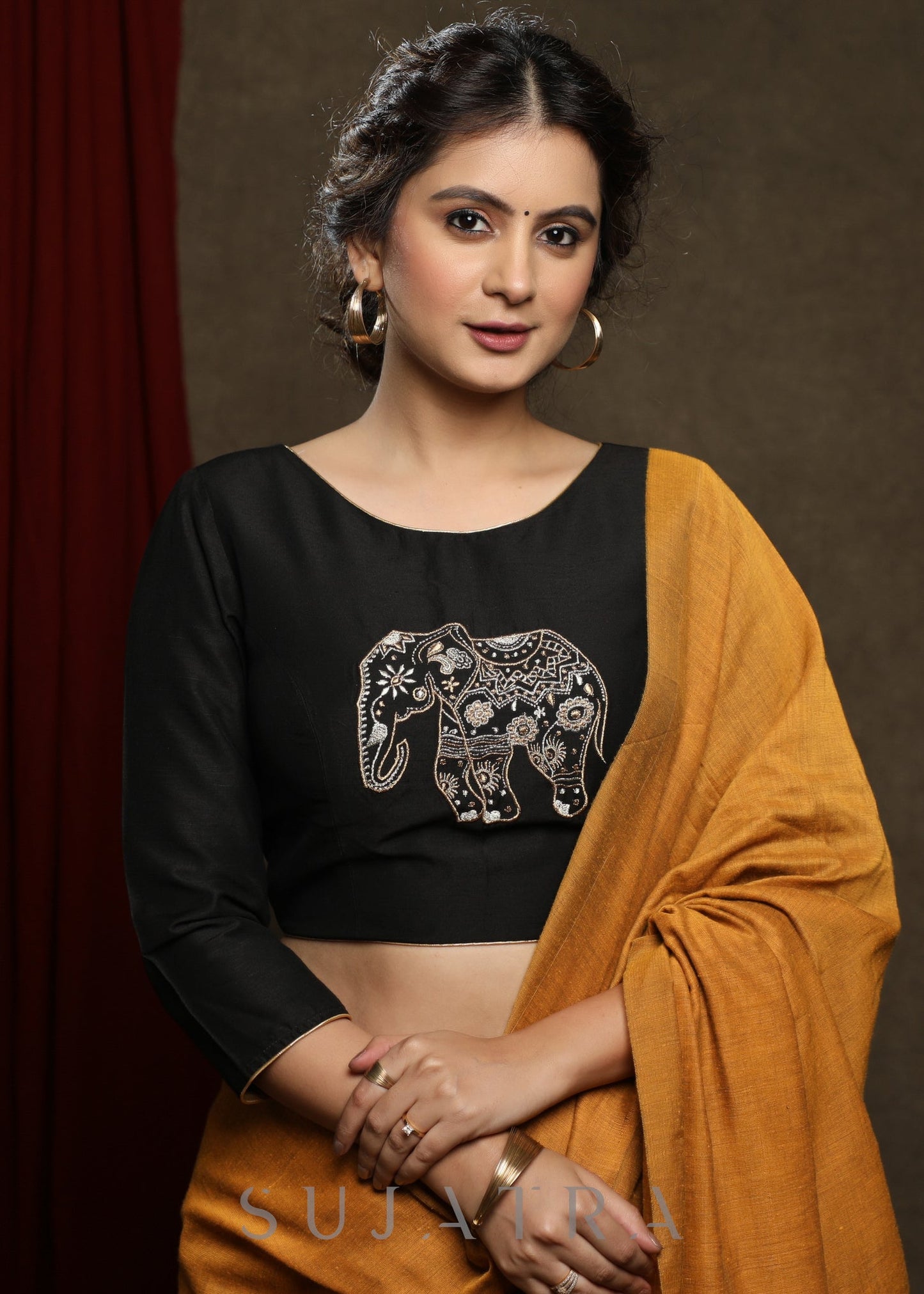 Black Thread Embroiderd Cotton Silk Blouse