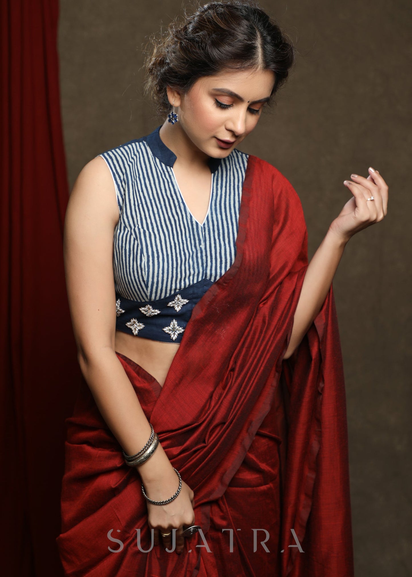 Pearl Hand Embroidered Cotton Indigo Blouse