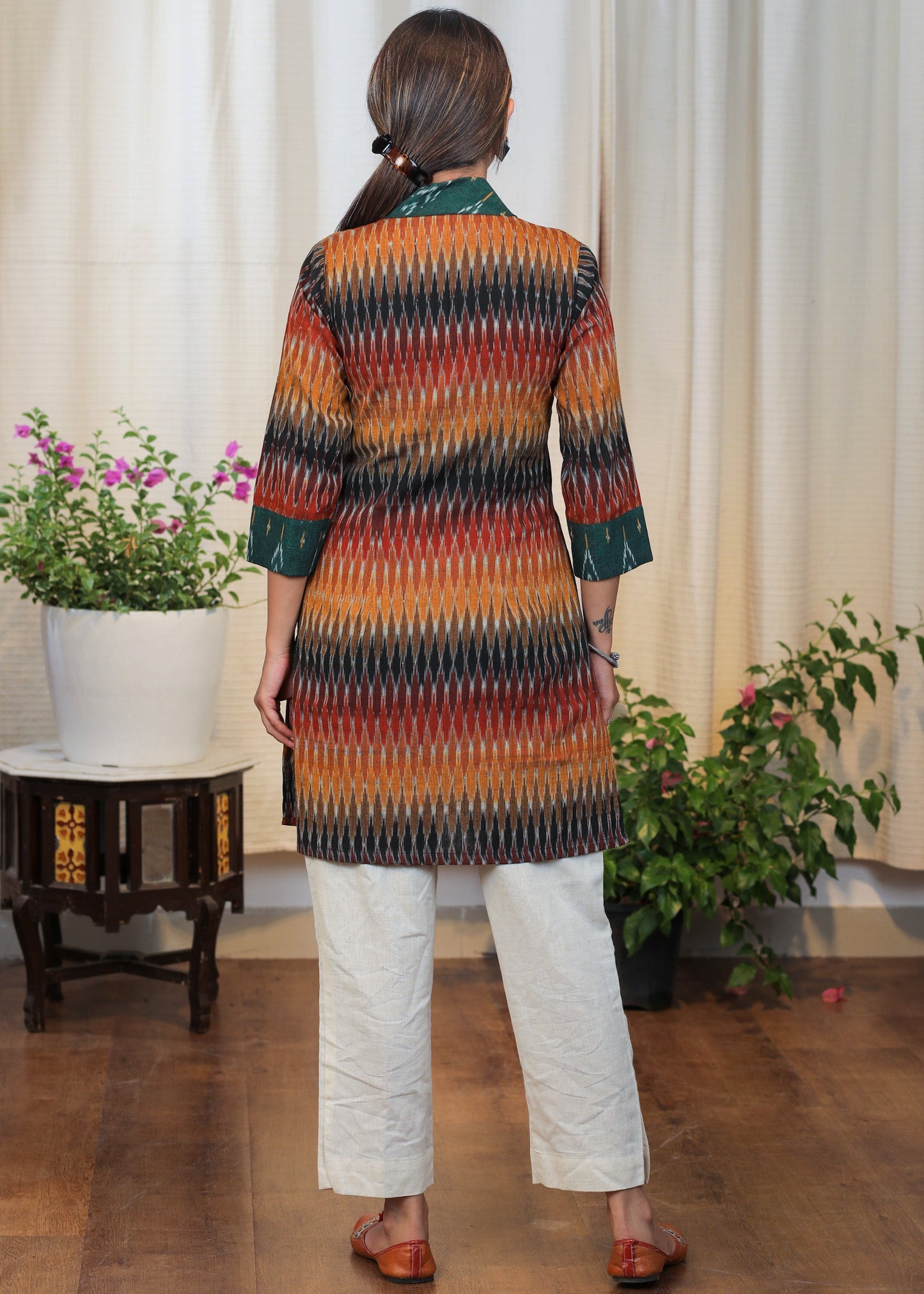 Graceful Ikat Combination tunic With Hand made Kutch Mirror Work Embroidery