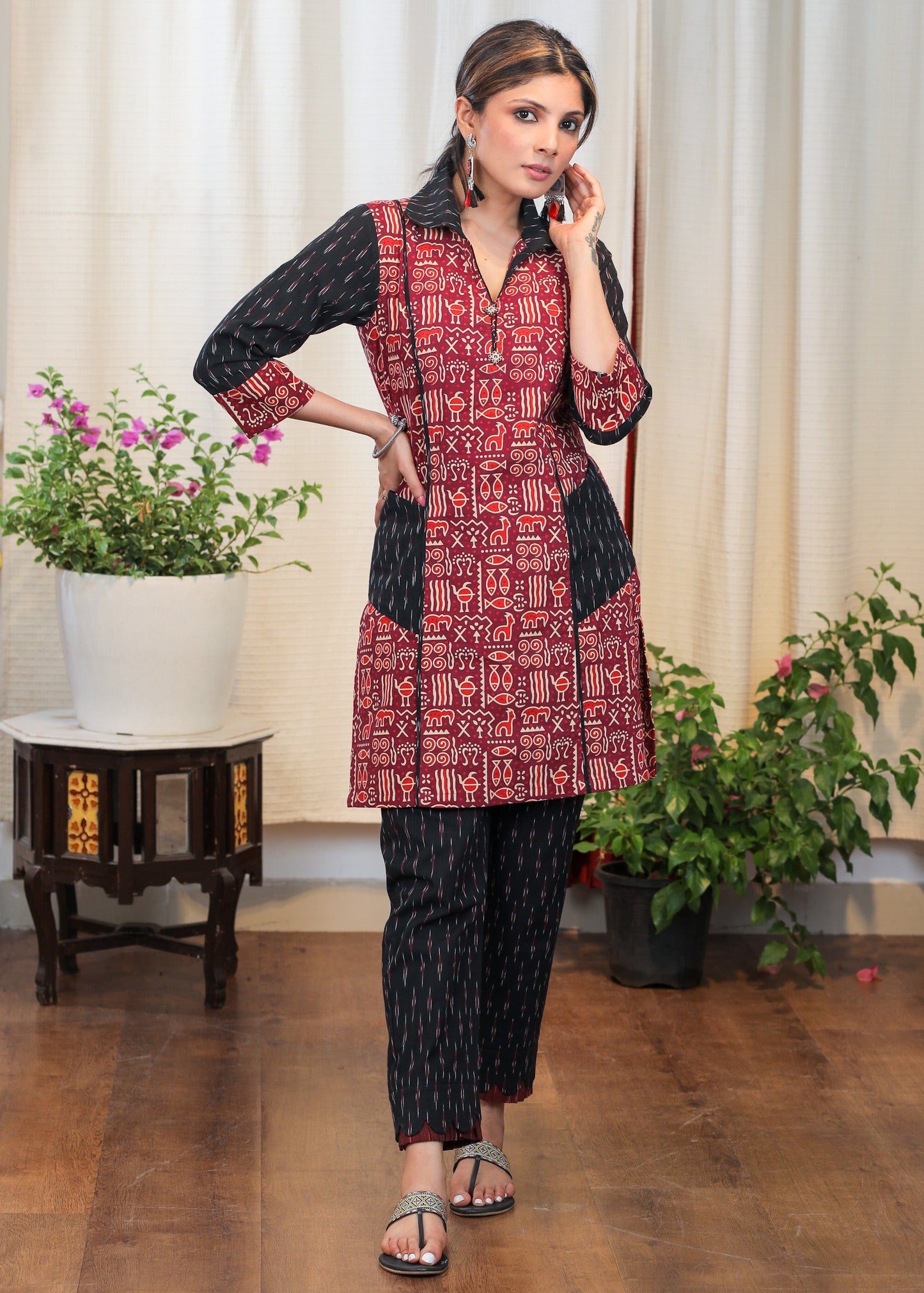 Trendy Cotton Animal Ajrakh and Ikat Combination Tunic