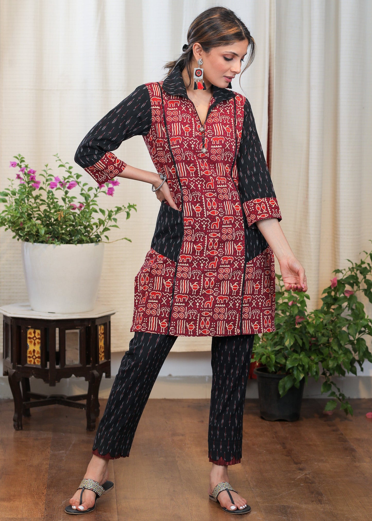 Trendy Cotton Animal Ajrakh and Ikat Combination Tunic