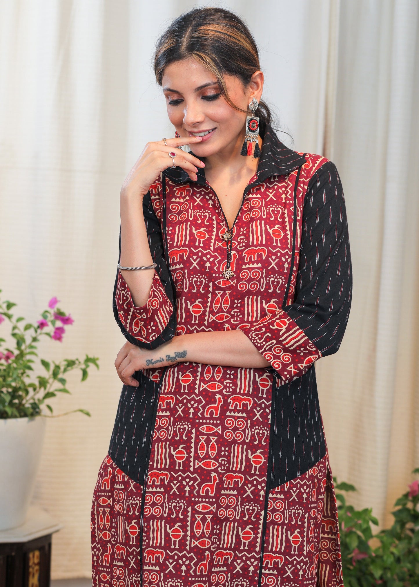 Trendy Cotton Animal Ajrakh and Ikat Combination Tunic