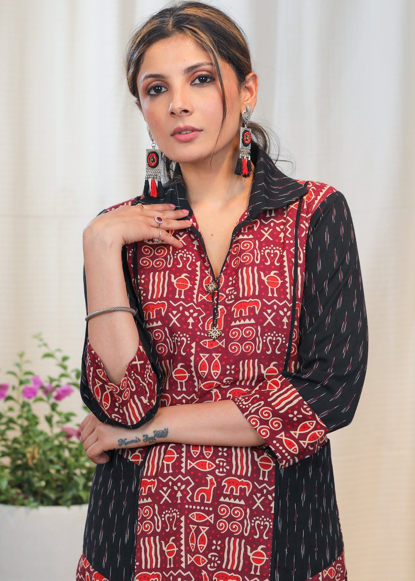 Trendy Cotton Animal Ajrakh and Ikat Combination Tunic