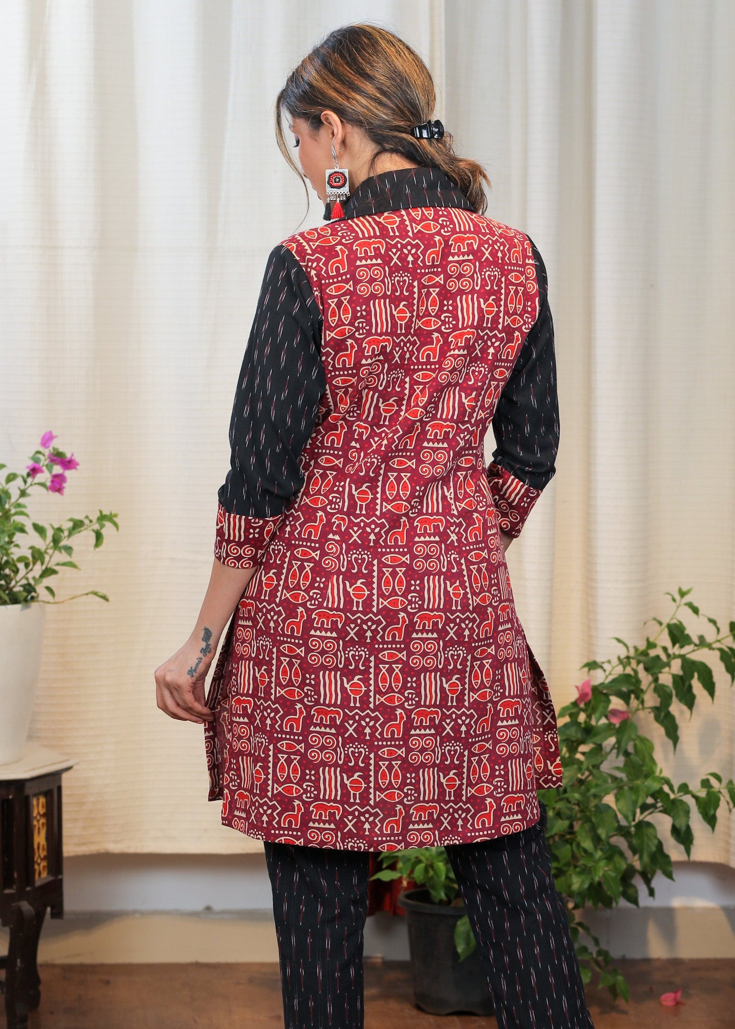 Trendy Cotton Animal Ajrakh and Ikat Combination Tunic