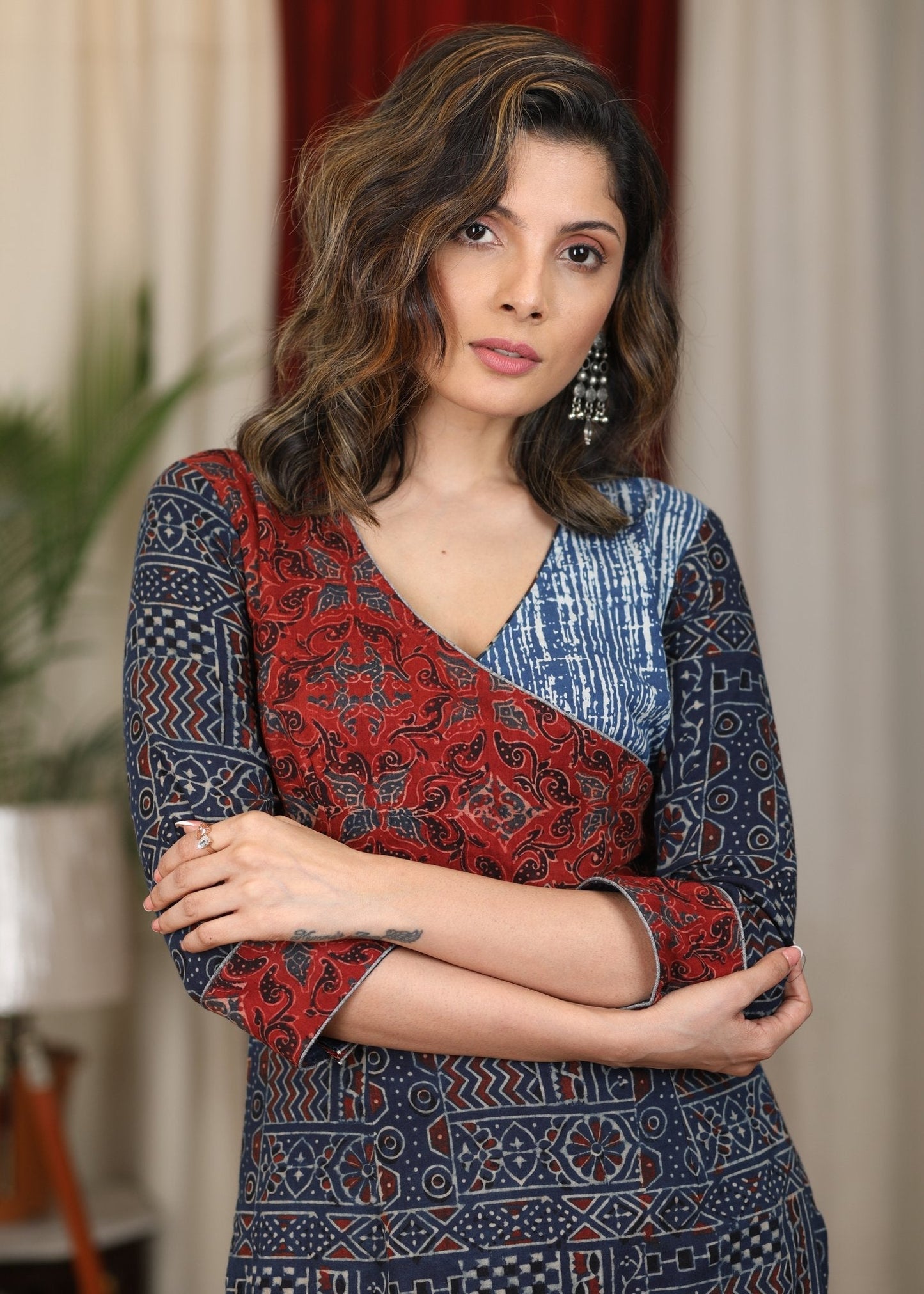 Exclusive Hand Block Printed Natural Color Ajrakh Combination Kurta