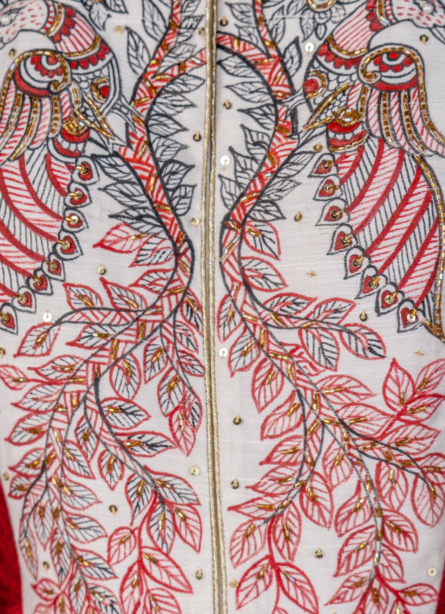 Exclusive maroon cotton silk Kurta & Pant set with authentic hand painted gond tribal art & embroidery - Dupatta optional.