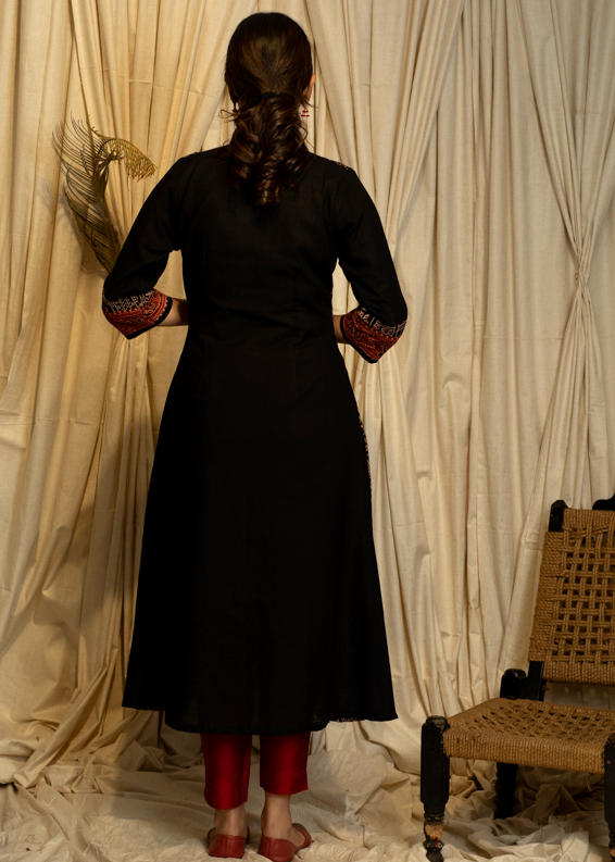 A - line Ajrakh Combination Kurta in Animal Print