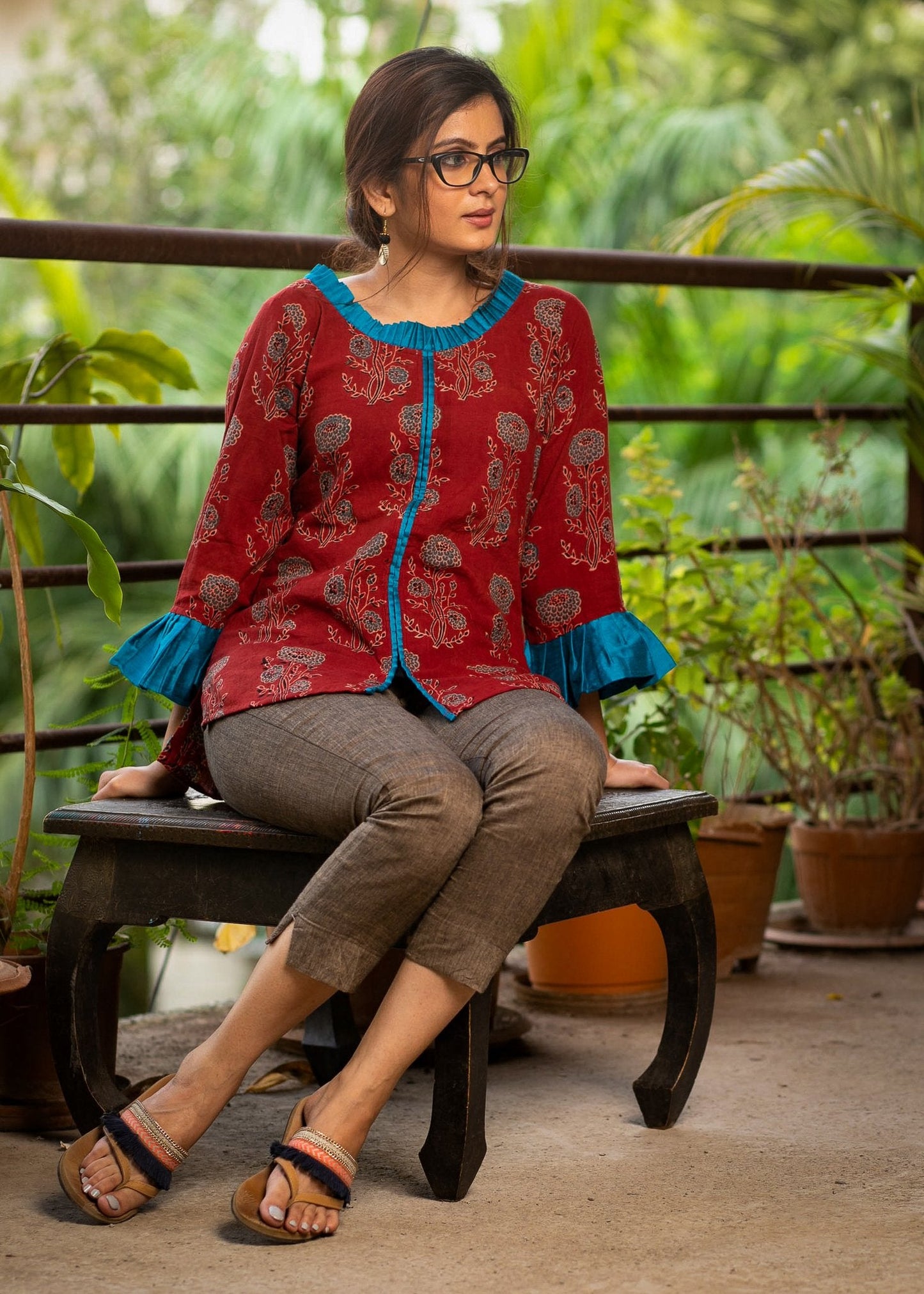 Exclusive maroon block printed Ajrakh top