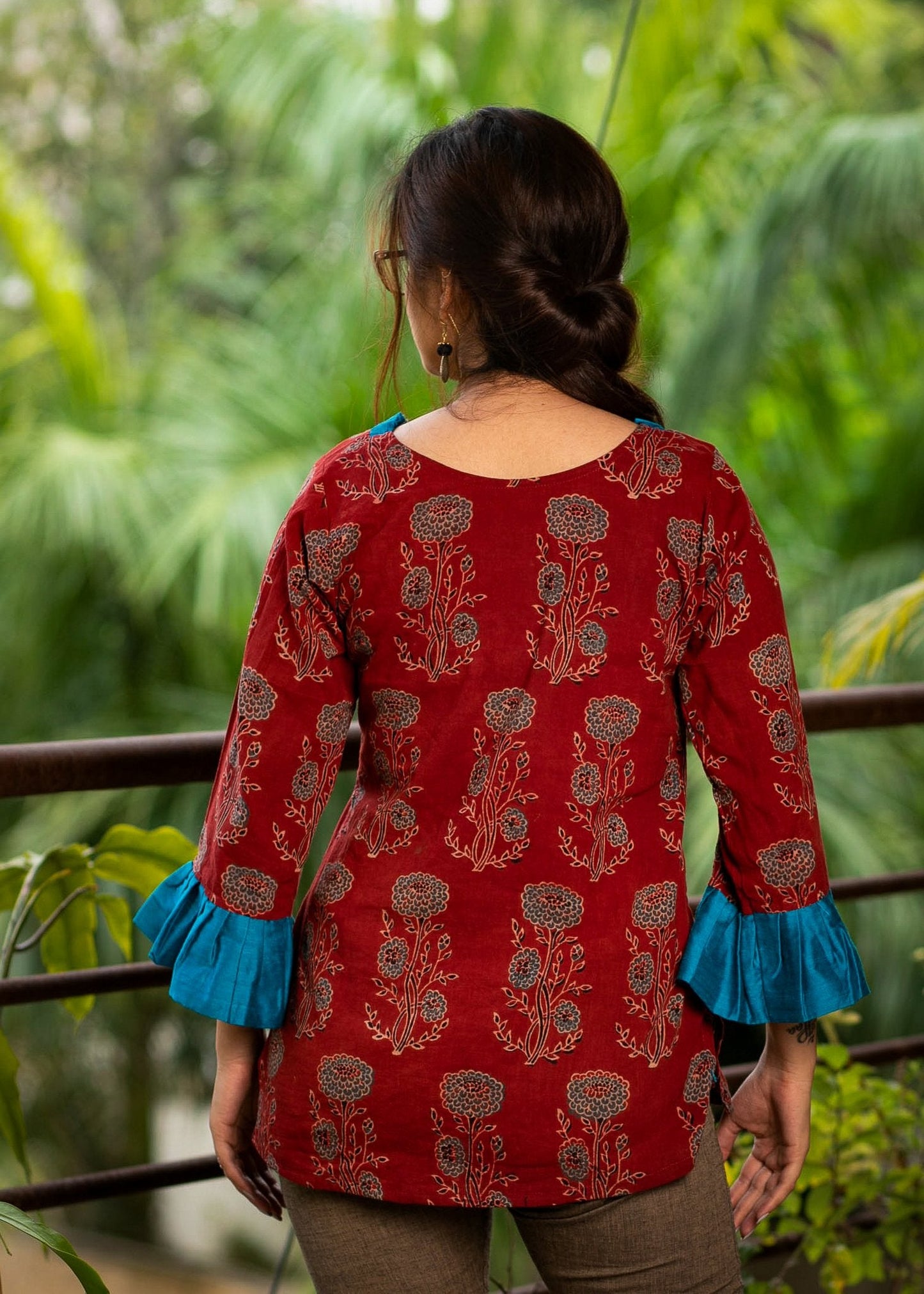 Exclusive maroon block printed Ajrakh top