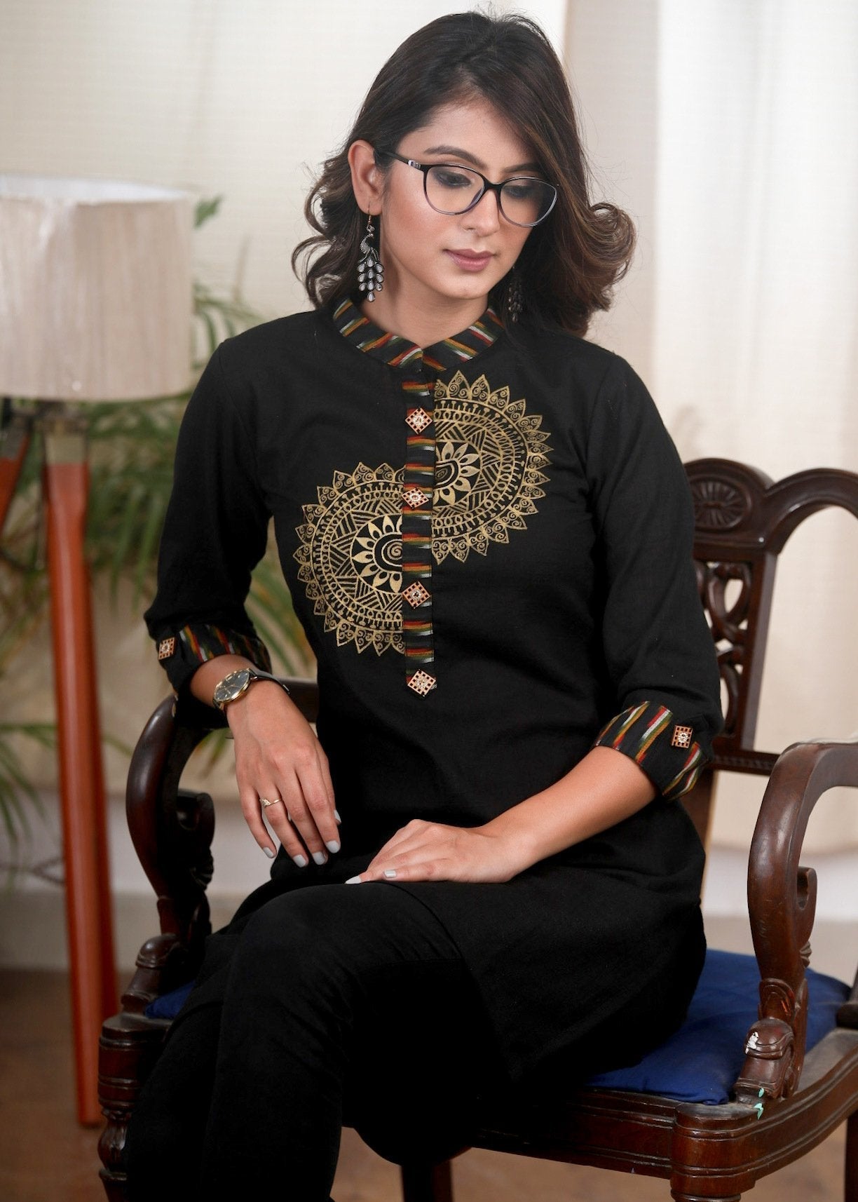 Exclusive black hand painted cotton tunic