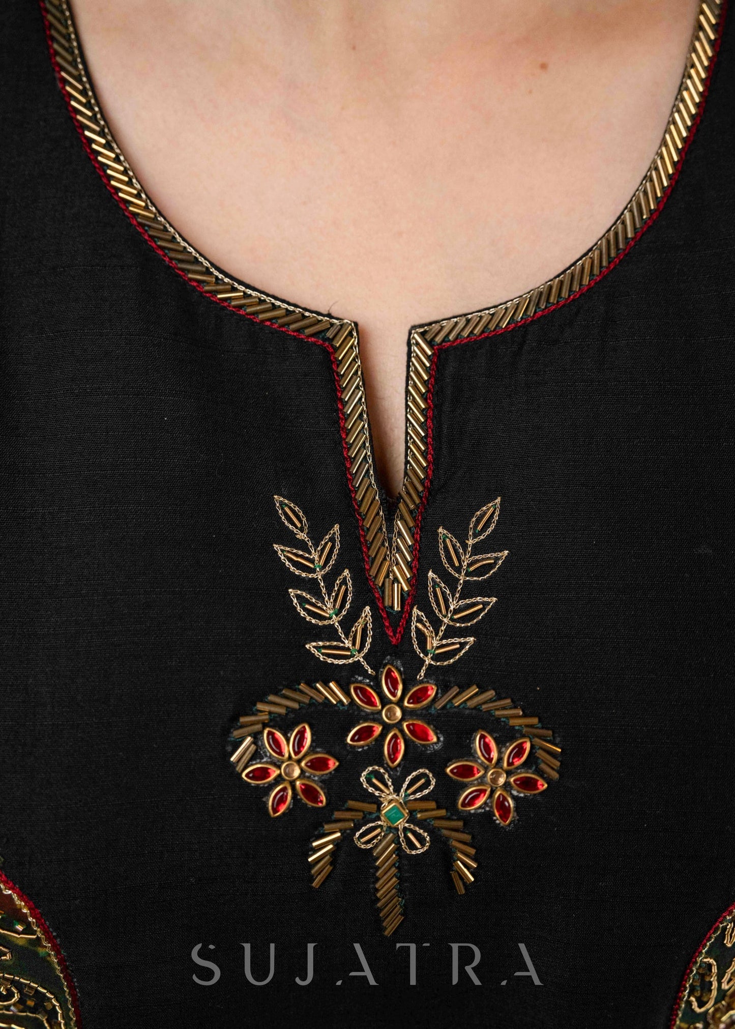 Beautiful A Line Maroon cotton Silk Kurta With Ajrakh Patchwork On Yoke - Pant Optional