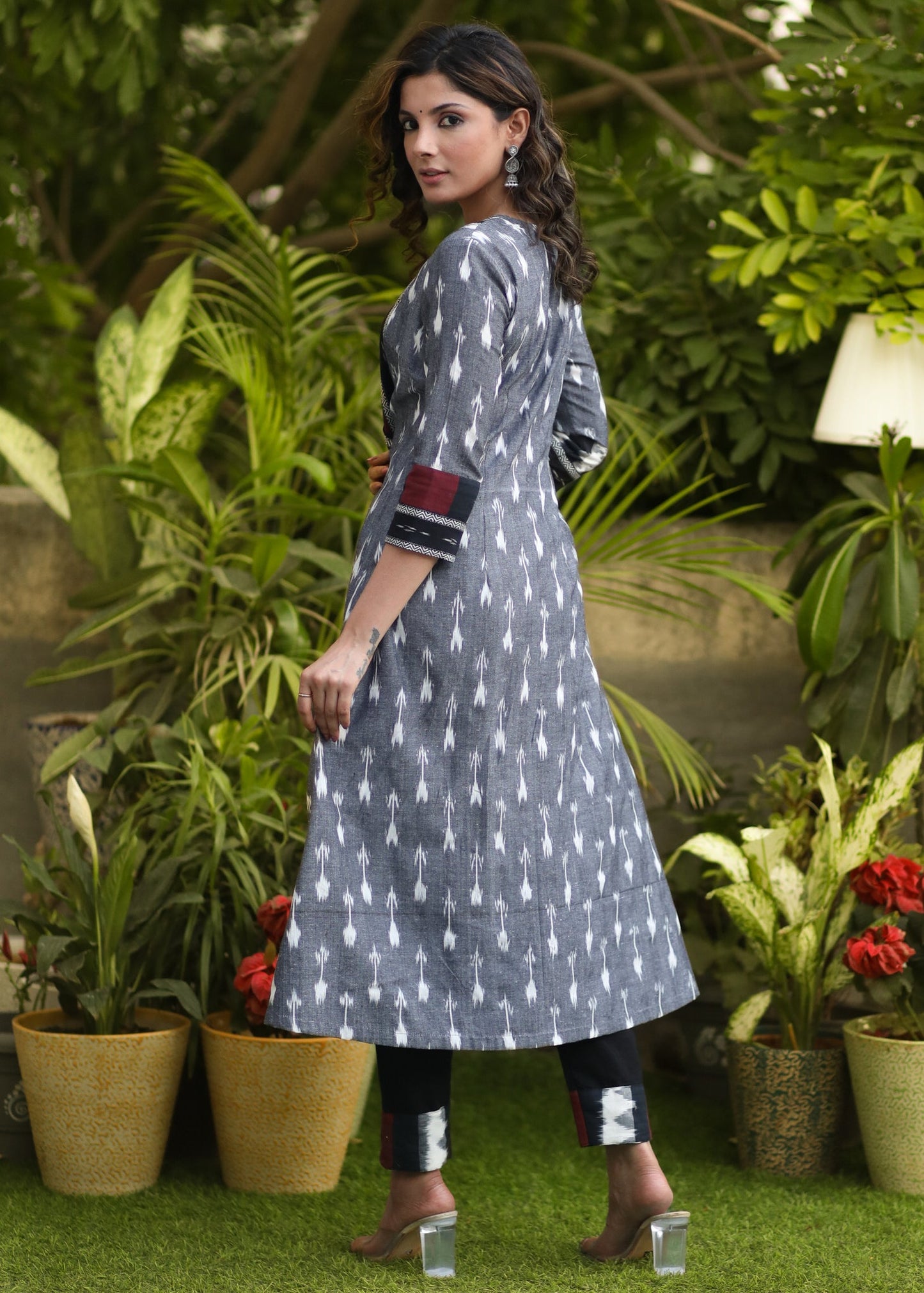 A-Line Cotton Ikat Kurti with Beautiful Combination Yoke - Pant Optional