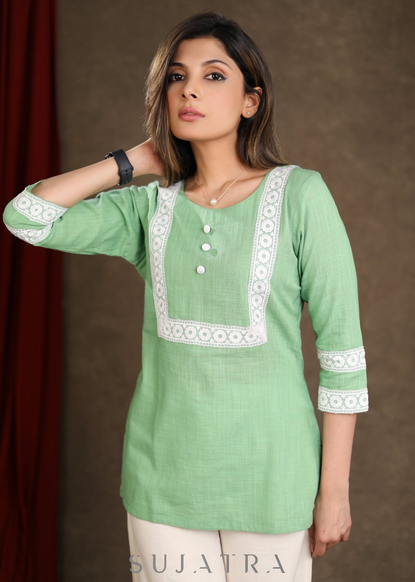 Beautiful Cotton Pista Lace Top