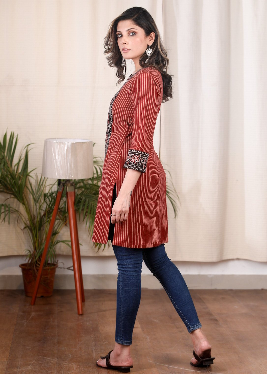 Exclusive striped Ajrakh combination cotton tunic