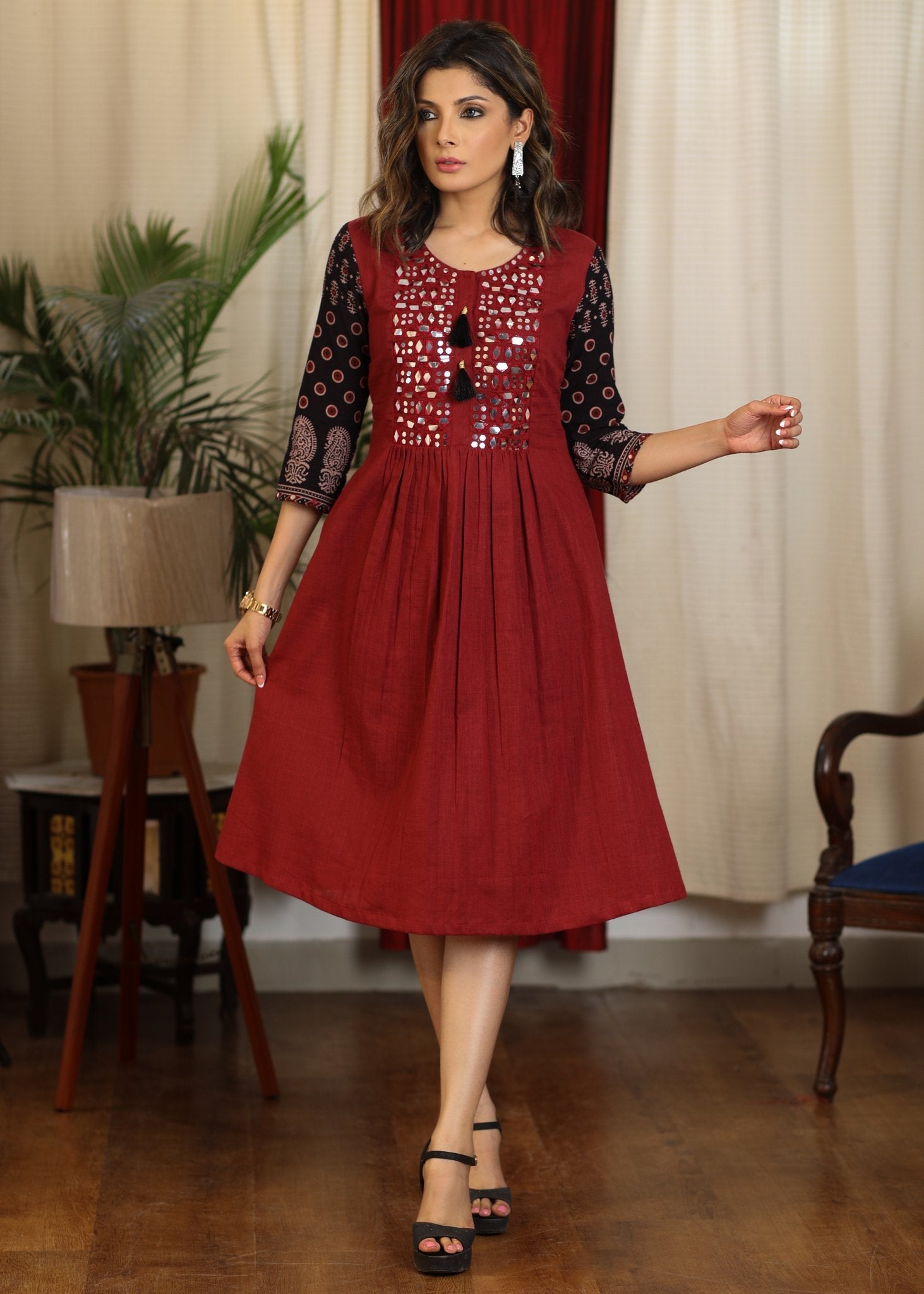black and red combination dress Black and Red Floral Corset Two-Piece Mini Dress Black / 2 main image 0