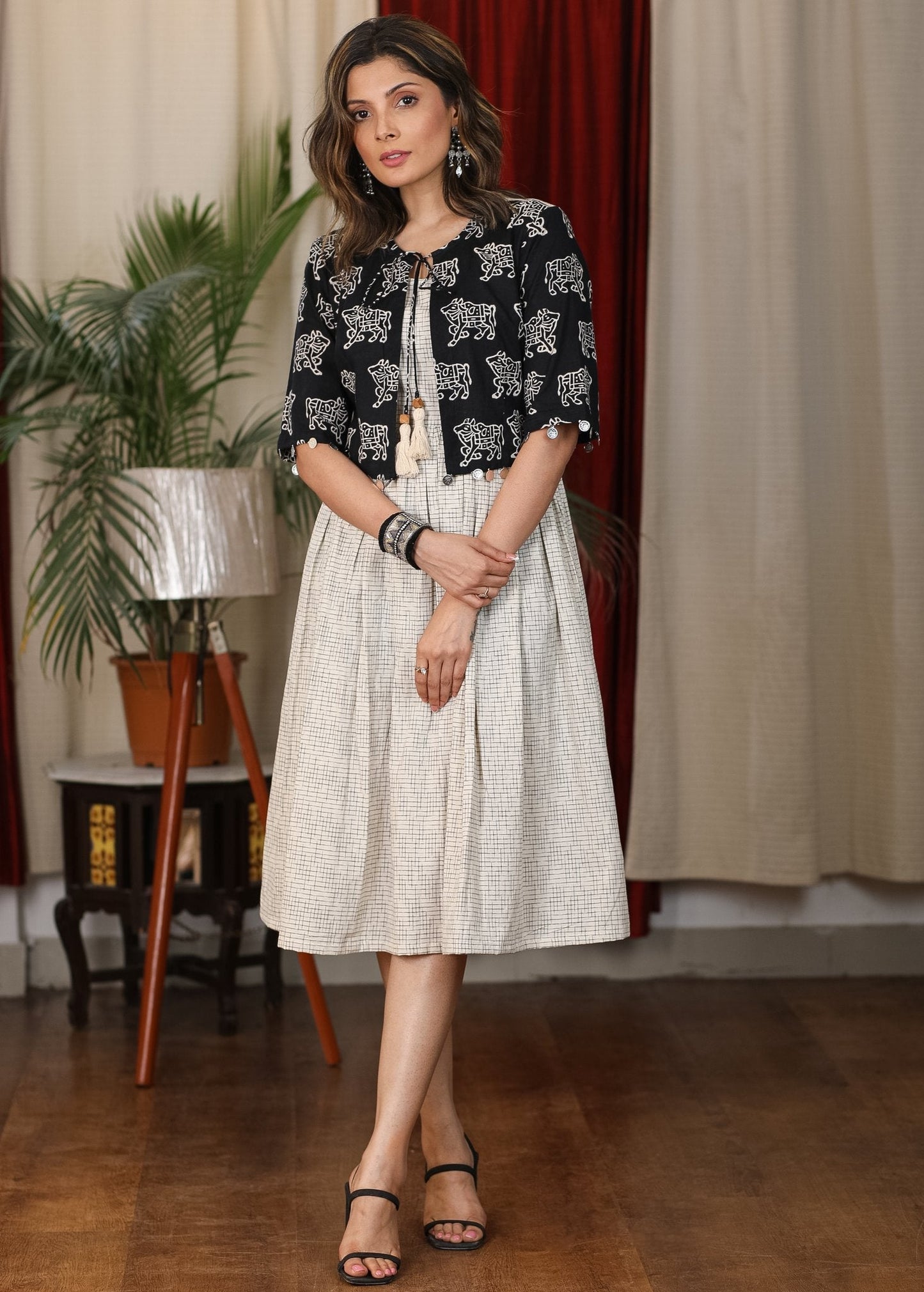 Black Cow Printed Short Jacket