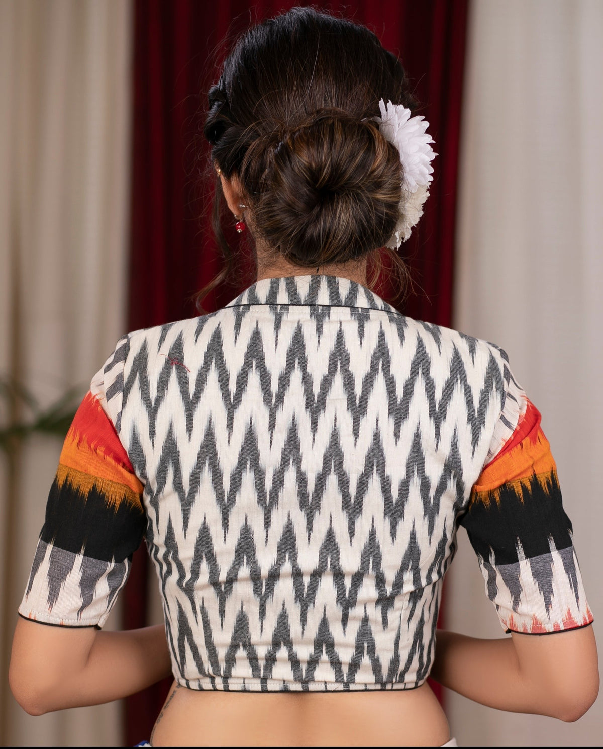 Chemisiers exclusifs en coton, combinaison d'ivoire et d'Ikat multicolore, avec col officier