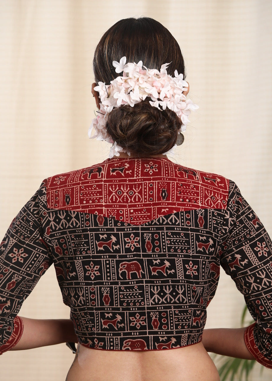 Chemisier exclusif en pur coton Ajrakh avec motifs animaliers traditionnels