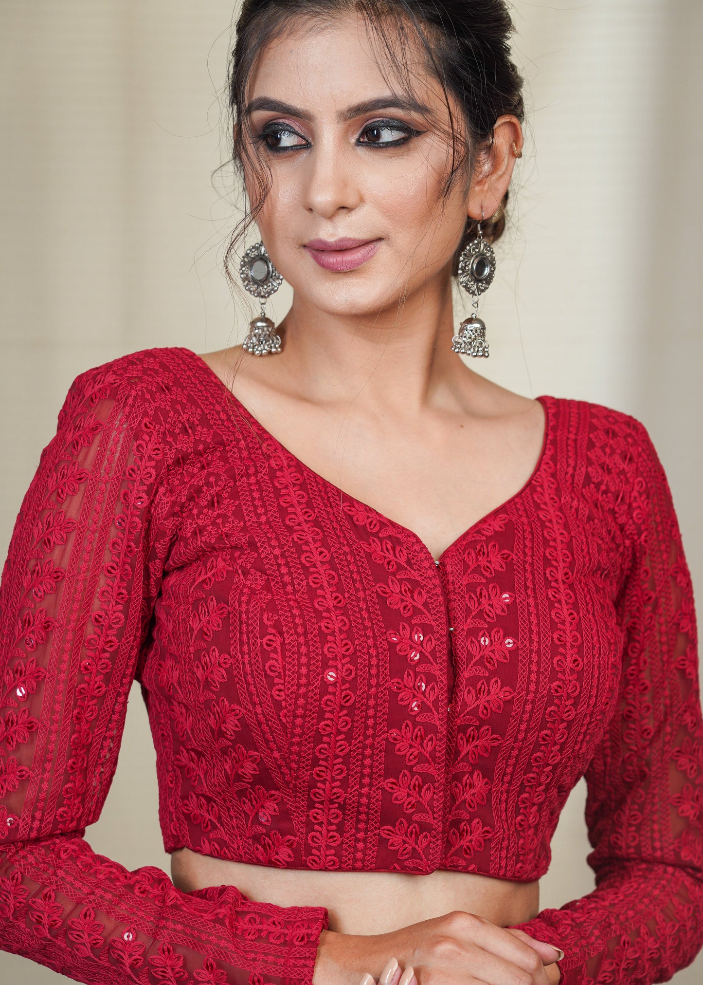 Maroon Georgette Chikankari Blouse