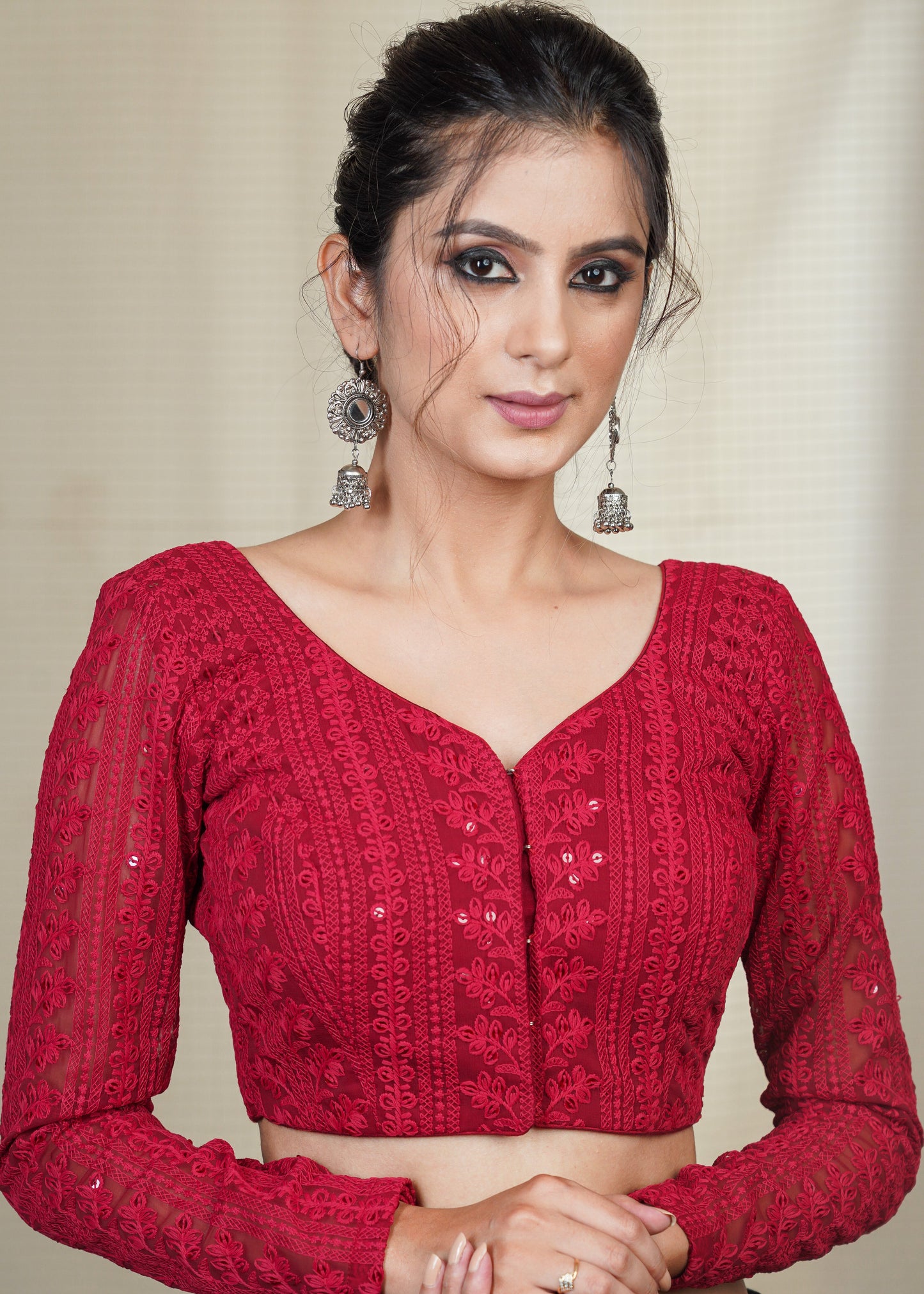 Maroon Georgette Chikankari Blouse
