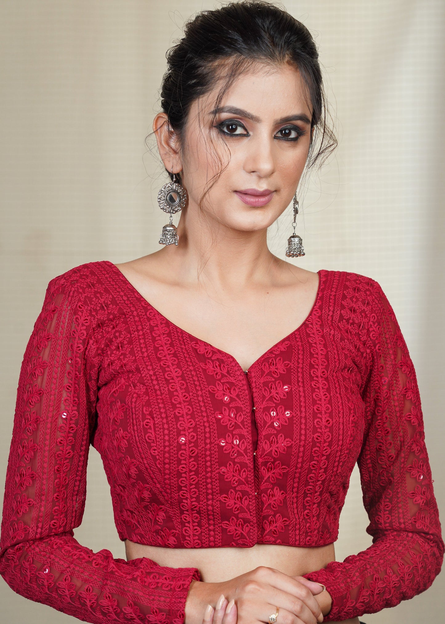 Maroon Georgette Chikankari Blouse with sequence work