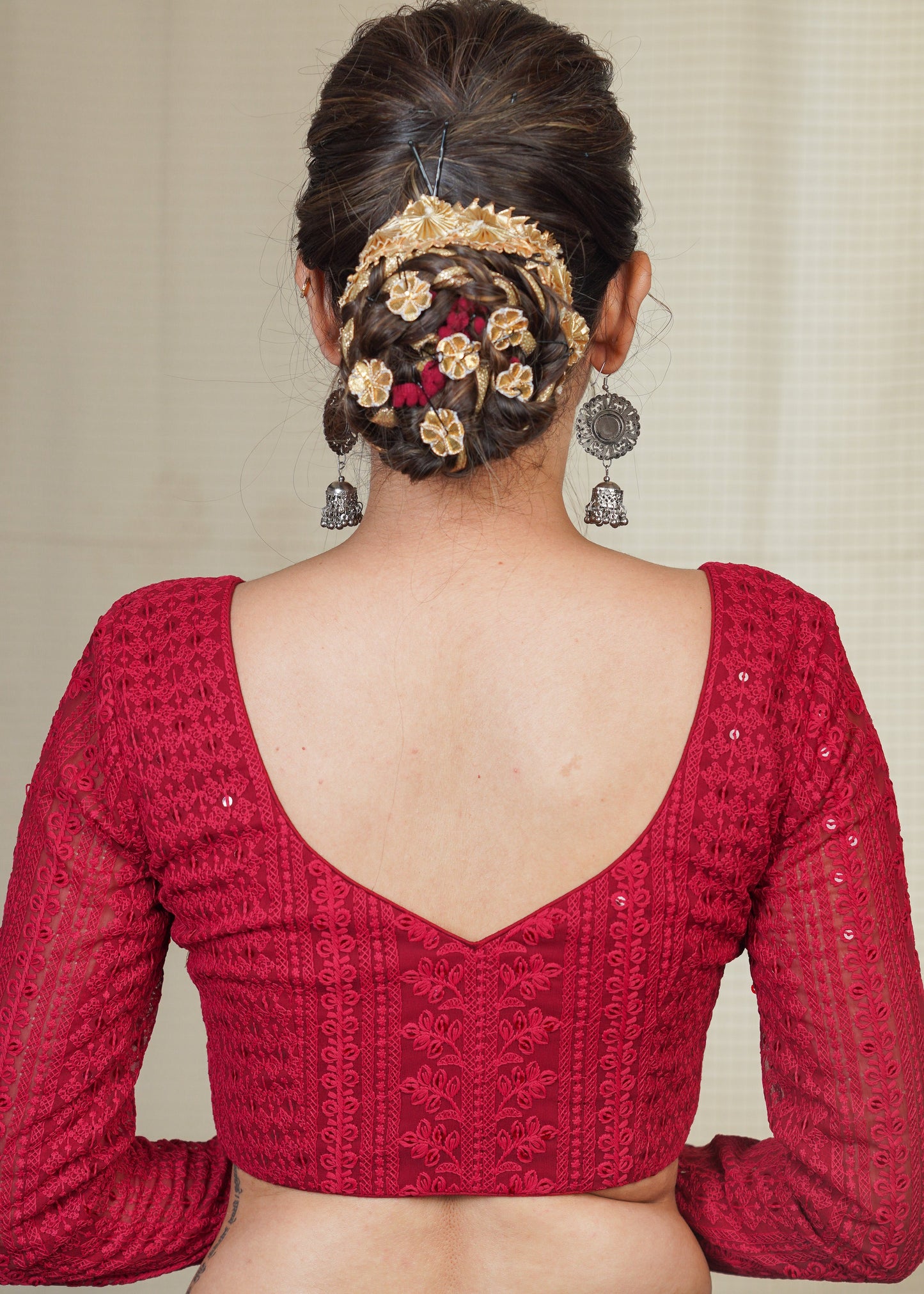 Maroon Georgette Chikankari Blouse