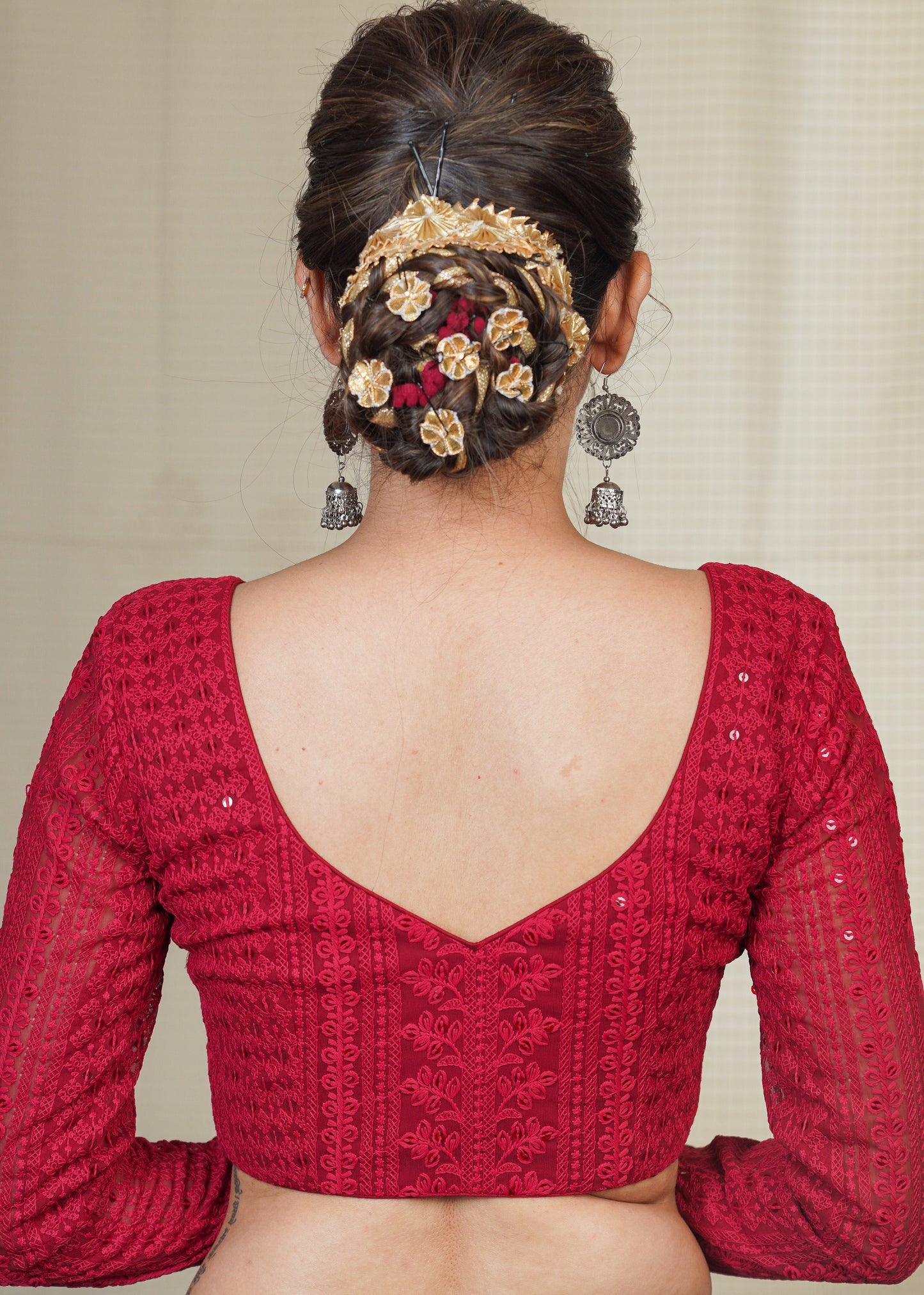 Maroon Georgette Chikankari Blouse with sequence work
