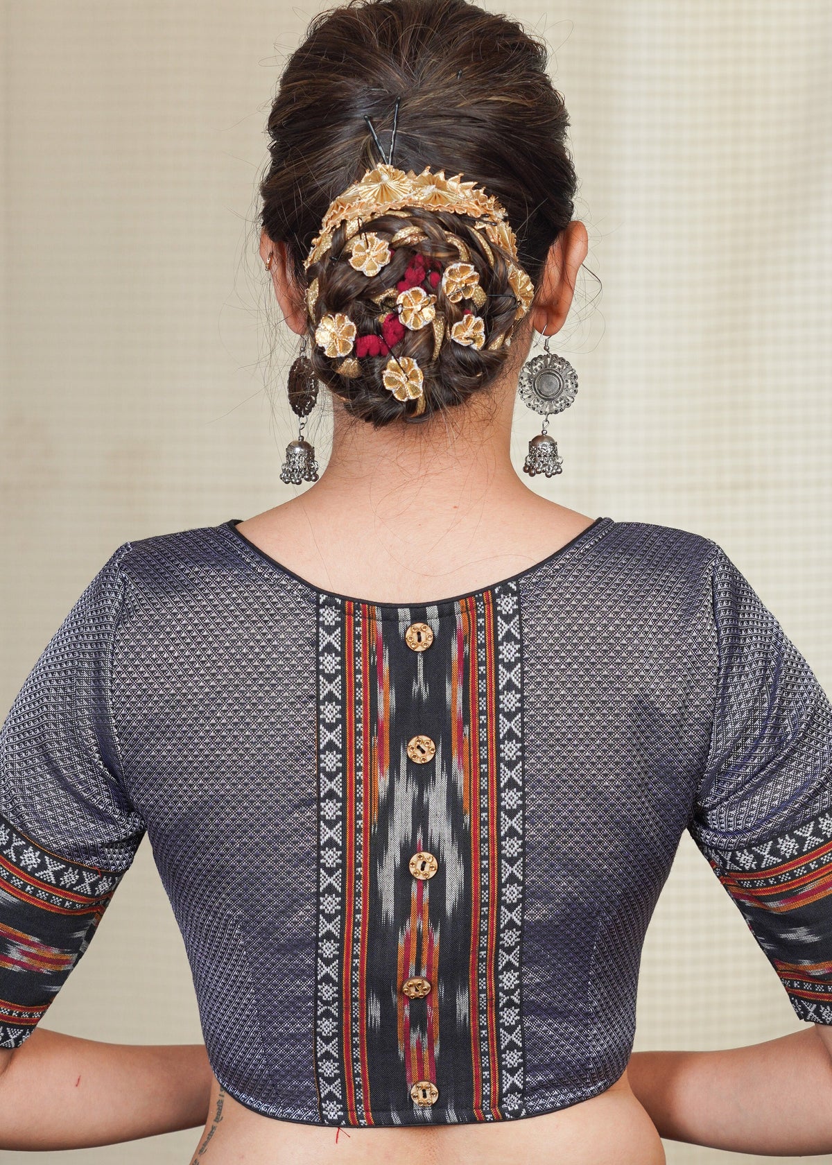 Chemisier Khun gris avec combinaison Ikat
