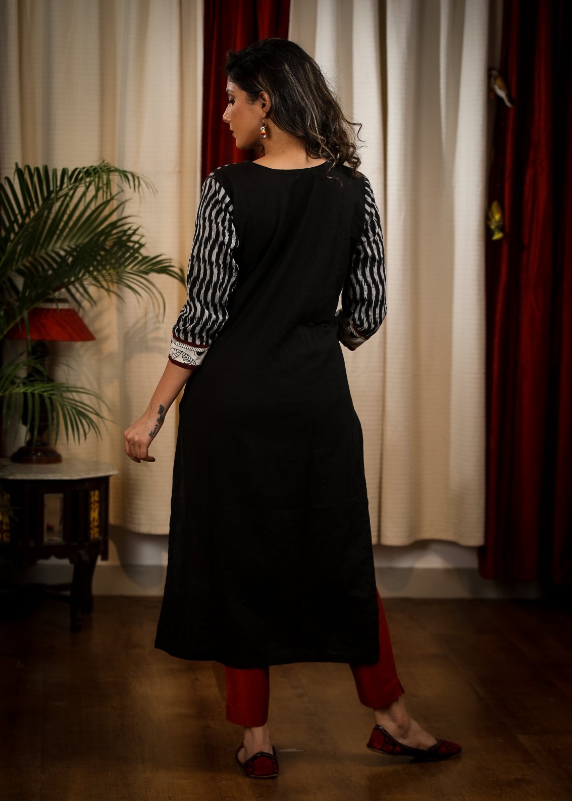 Straight Cut Cotton Ikat Kurta With Beautiful Handpainted Warli Work