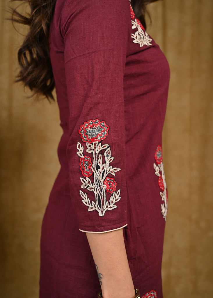 Exclusive Cotton Tunic with Beautiful Embroidered Floral Patch Embroidery Work Allover