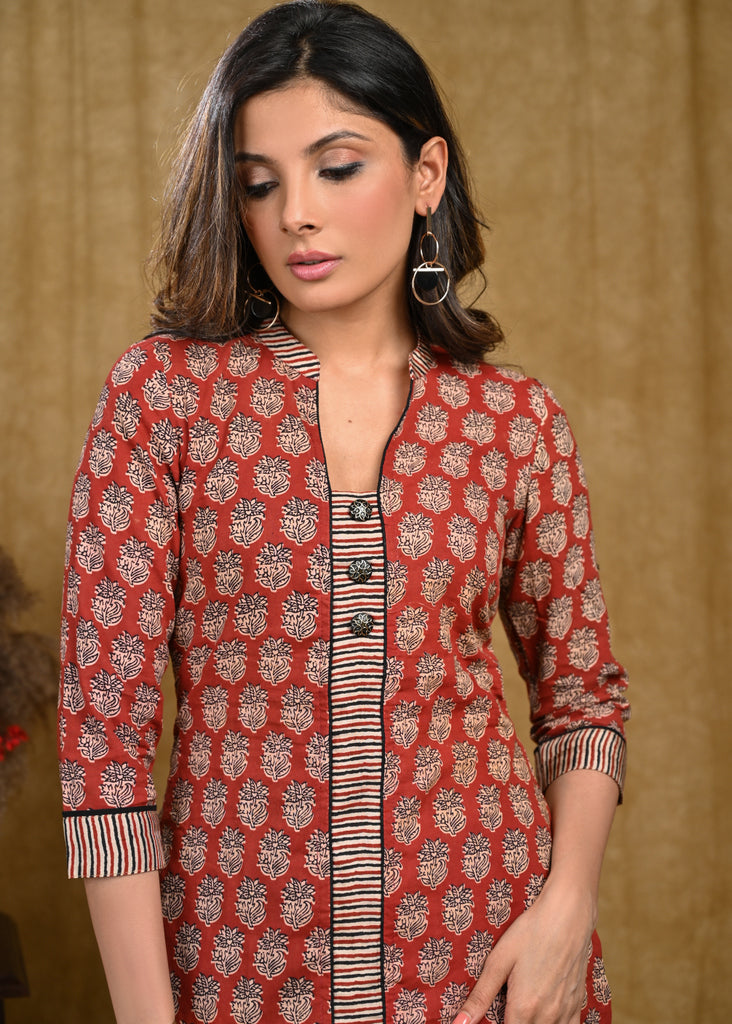 Exclusive Cotton Ajrakh Printed Collared Tunic