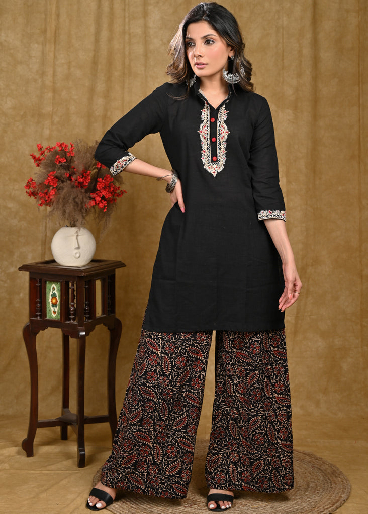 Beautiful Embroidered Black Cotton Tunic