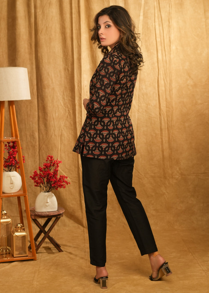 Trendy Black Cotton Ajrakh Shrug