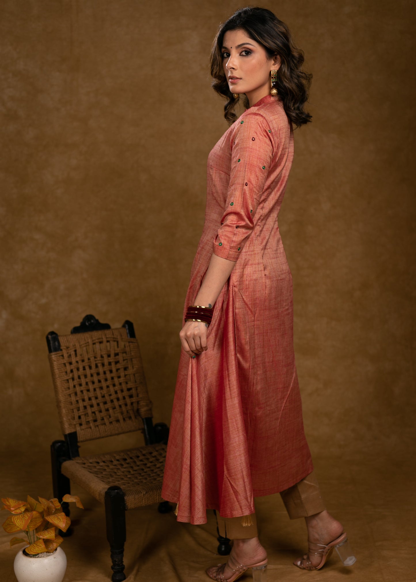 Exclusive Assam Silk Kurta with Beautiful Peacock Embroidery Motifs - Pant Optional