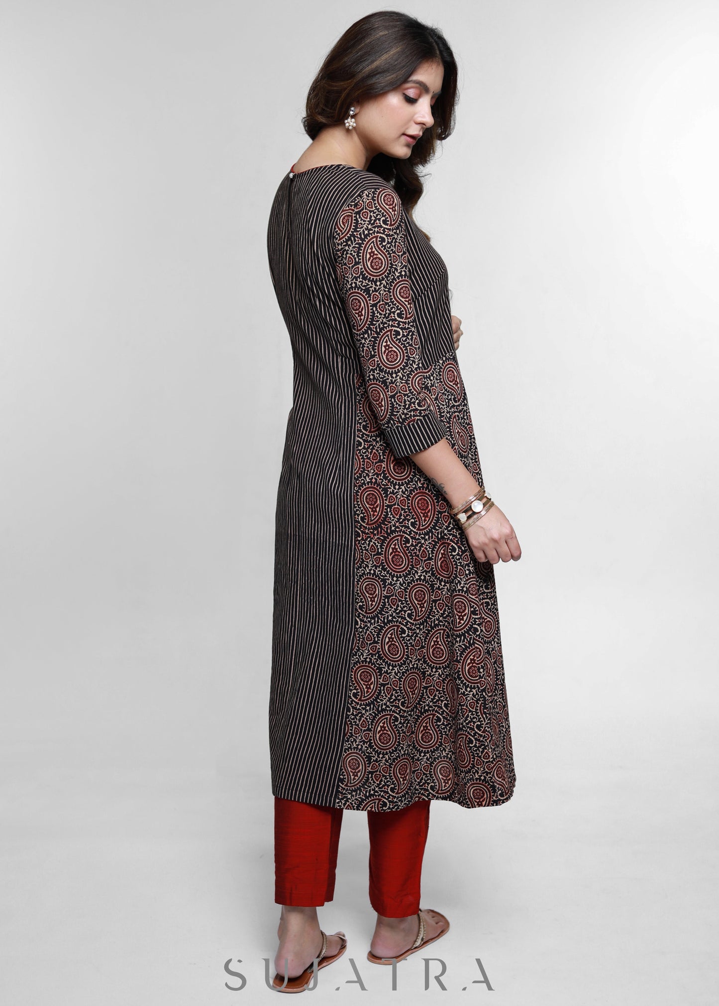 Black Cotton Ajrakh Combination Kurta-Pant Optional