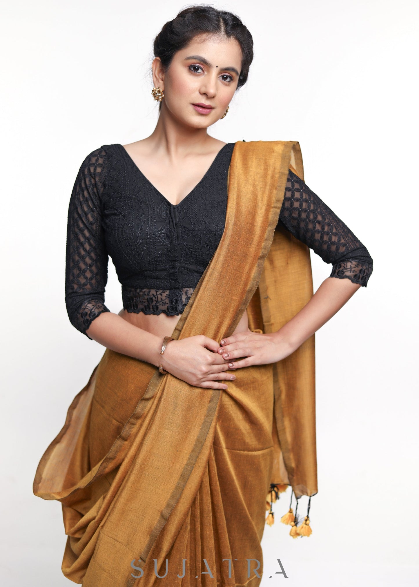 Trendy Black Georgette Embroidered Blouse - Plain Saree Optional