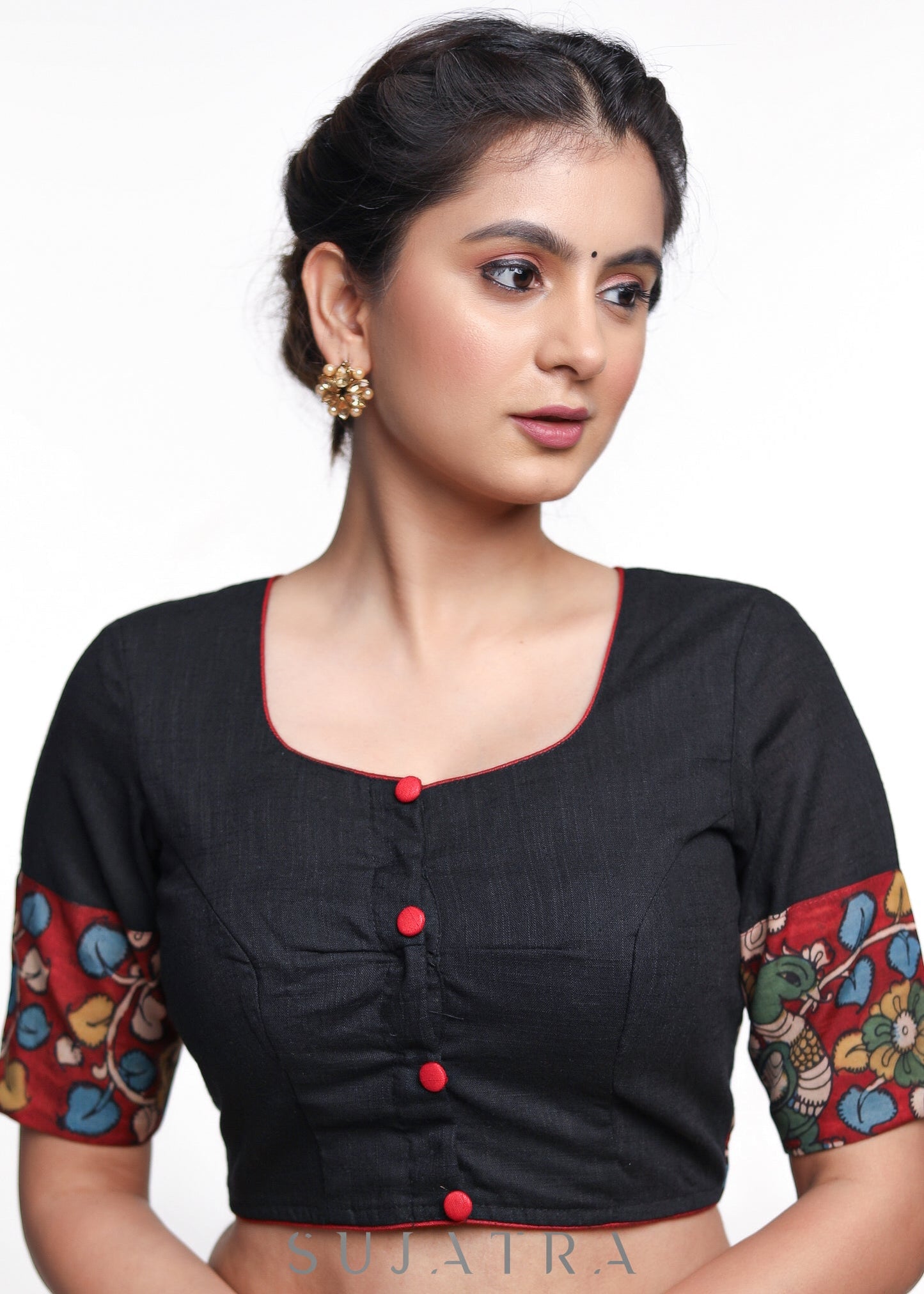 Black Cotton Kalamkari Blouse