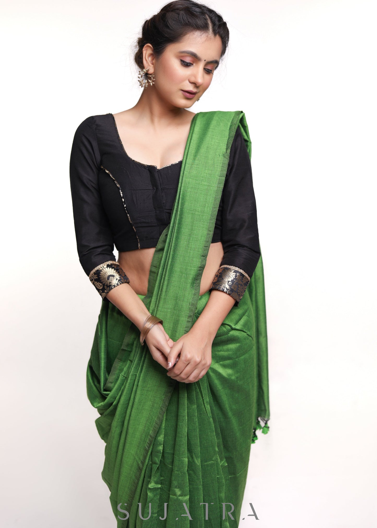 Black Brocade Cotton Silk Combination Blouse