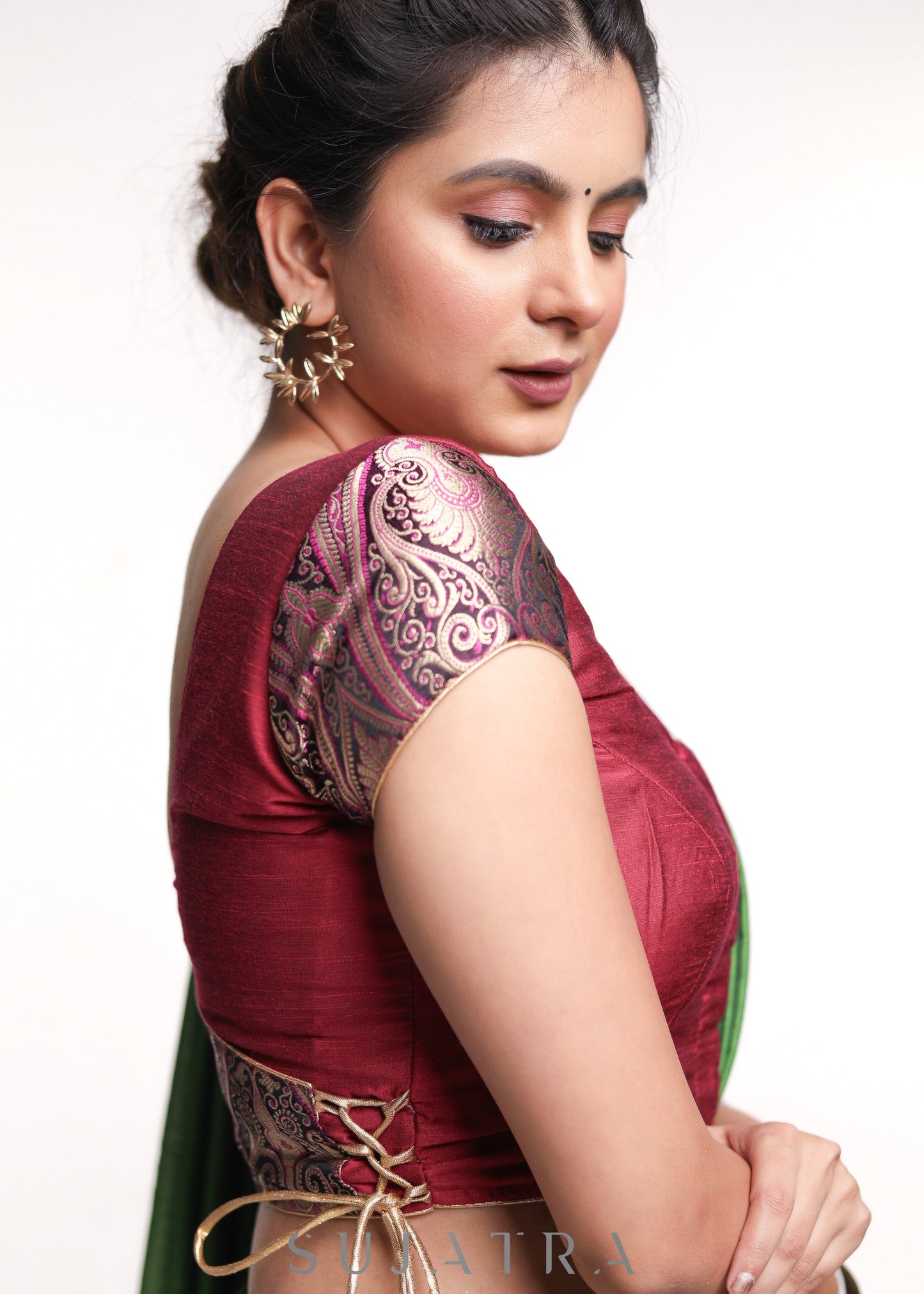 Magenta Brocade Cotton Silk Blouse