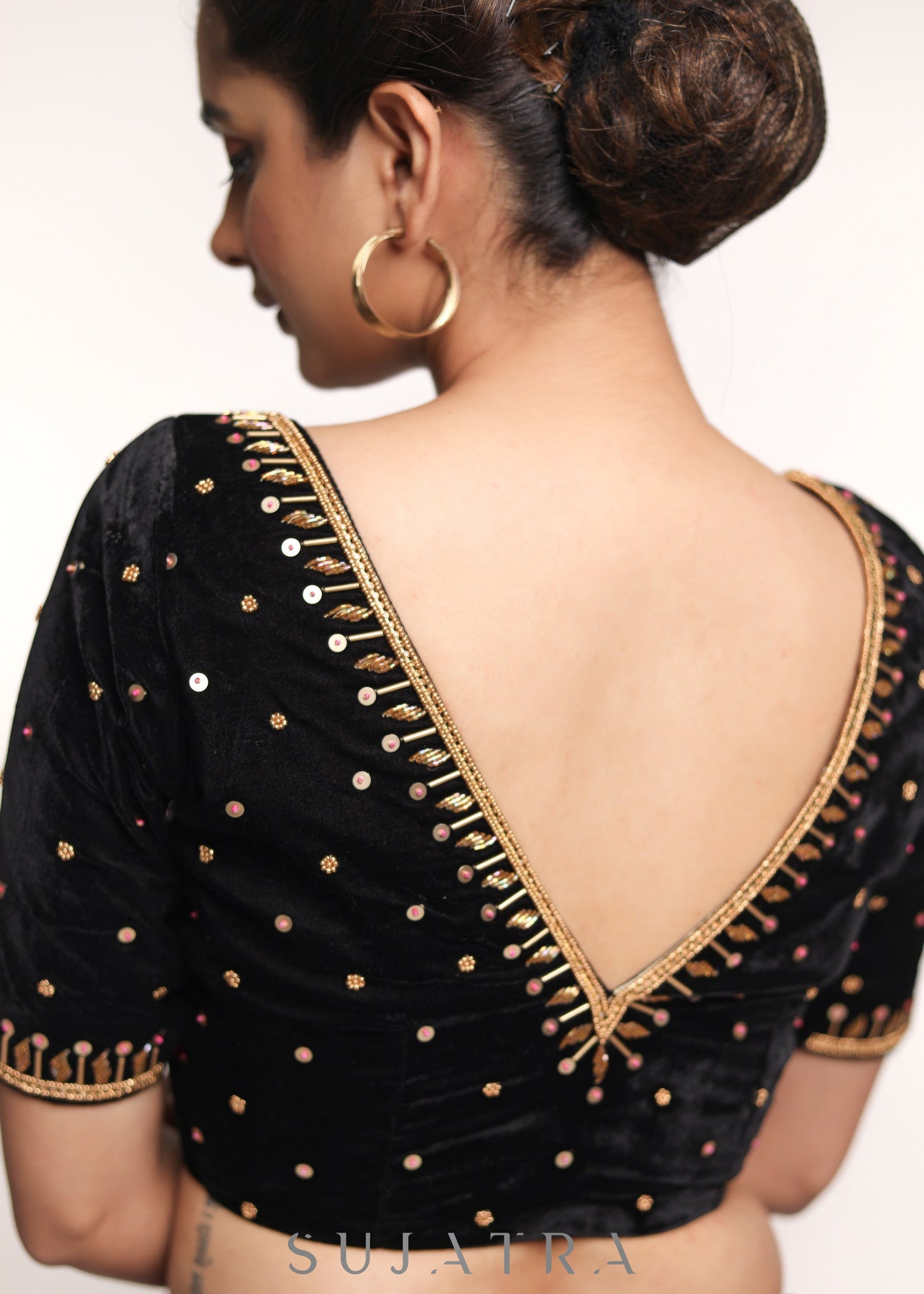 Elegant Hand Embroidered Black Velvet blouse