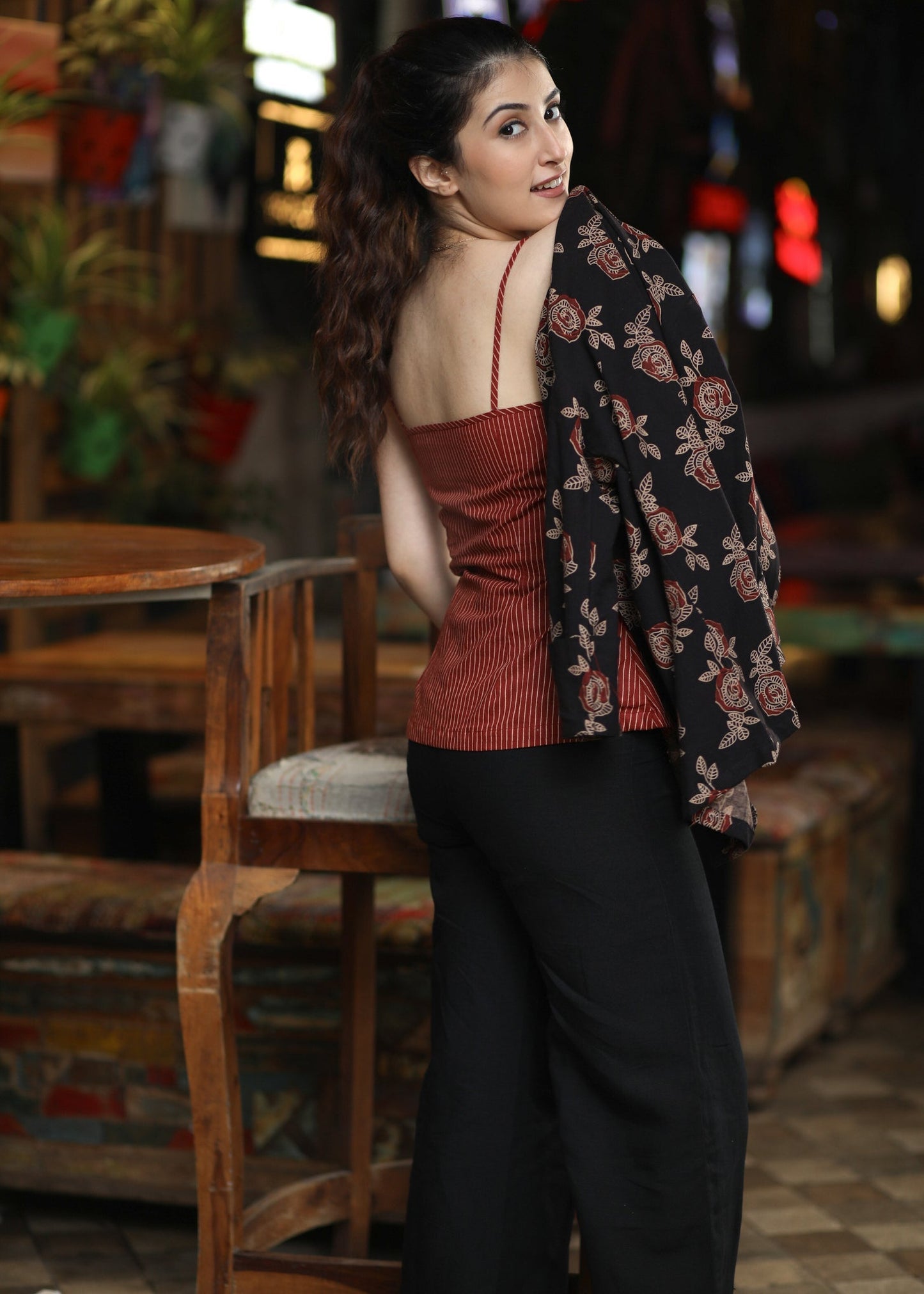 Classic Black Floral Ajrakh Jacket