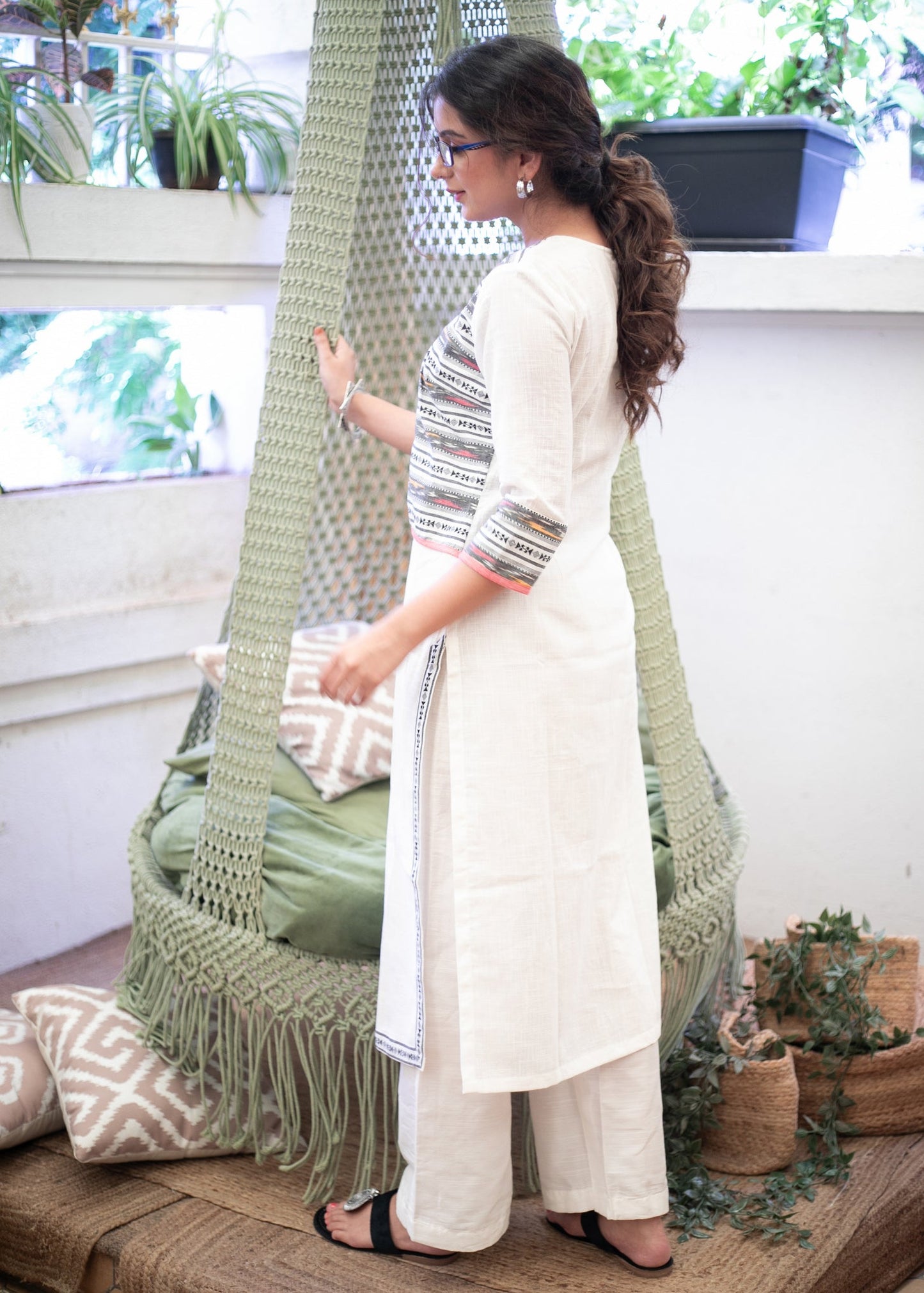 Trendy Gray Striped Jacket Styled Cotton White Straight Cut Kurta - Pant Optional