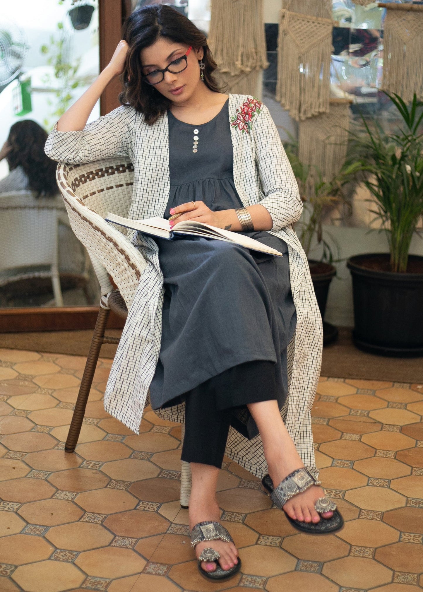 Smart Embroidered Ikat Jacket with Cotton Inner Kurta