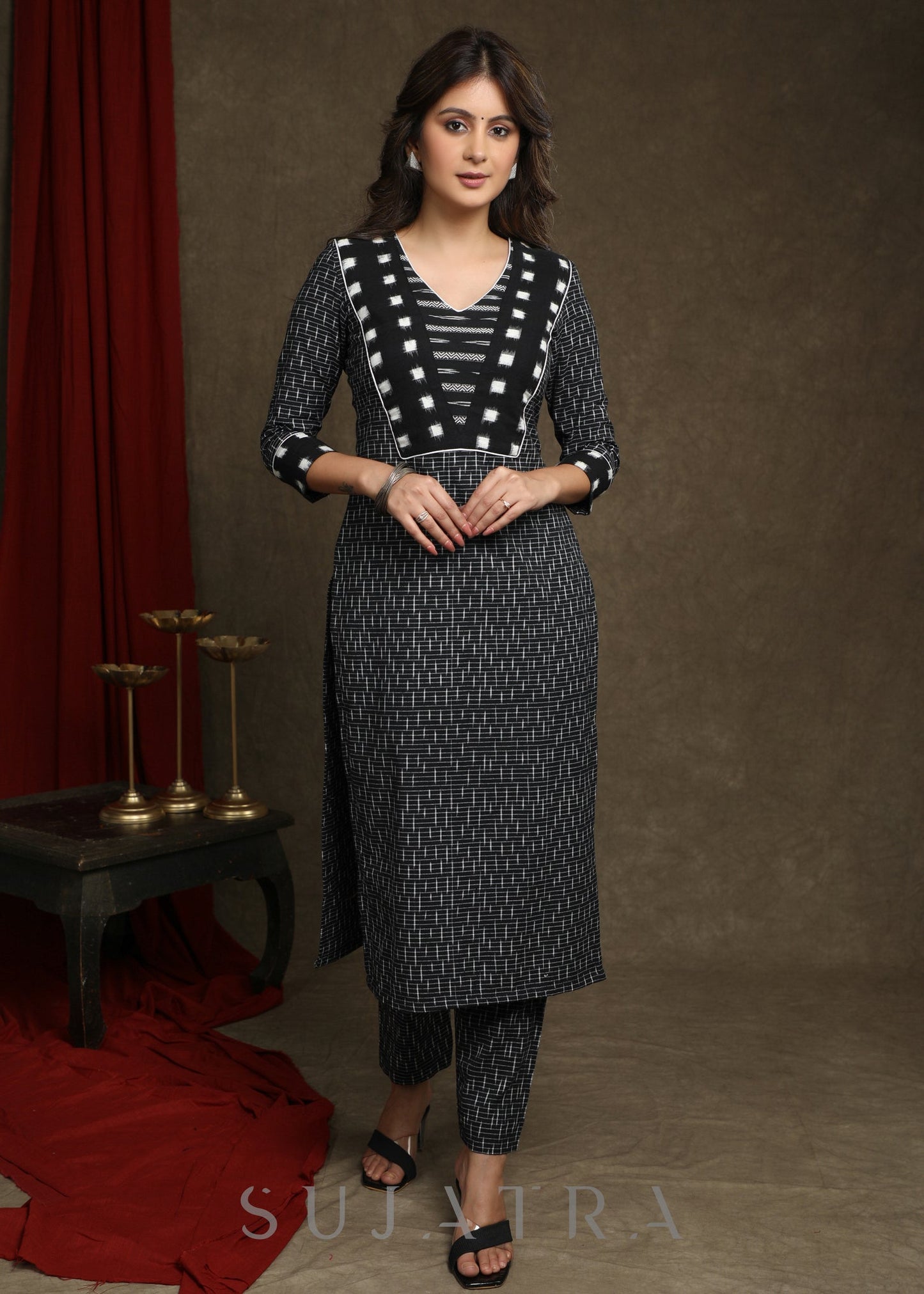 Smart Black Ikat Combination Kurta - Pant Optional
