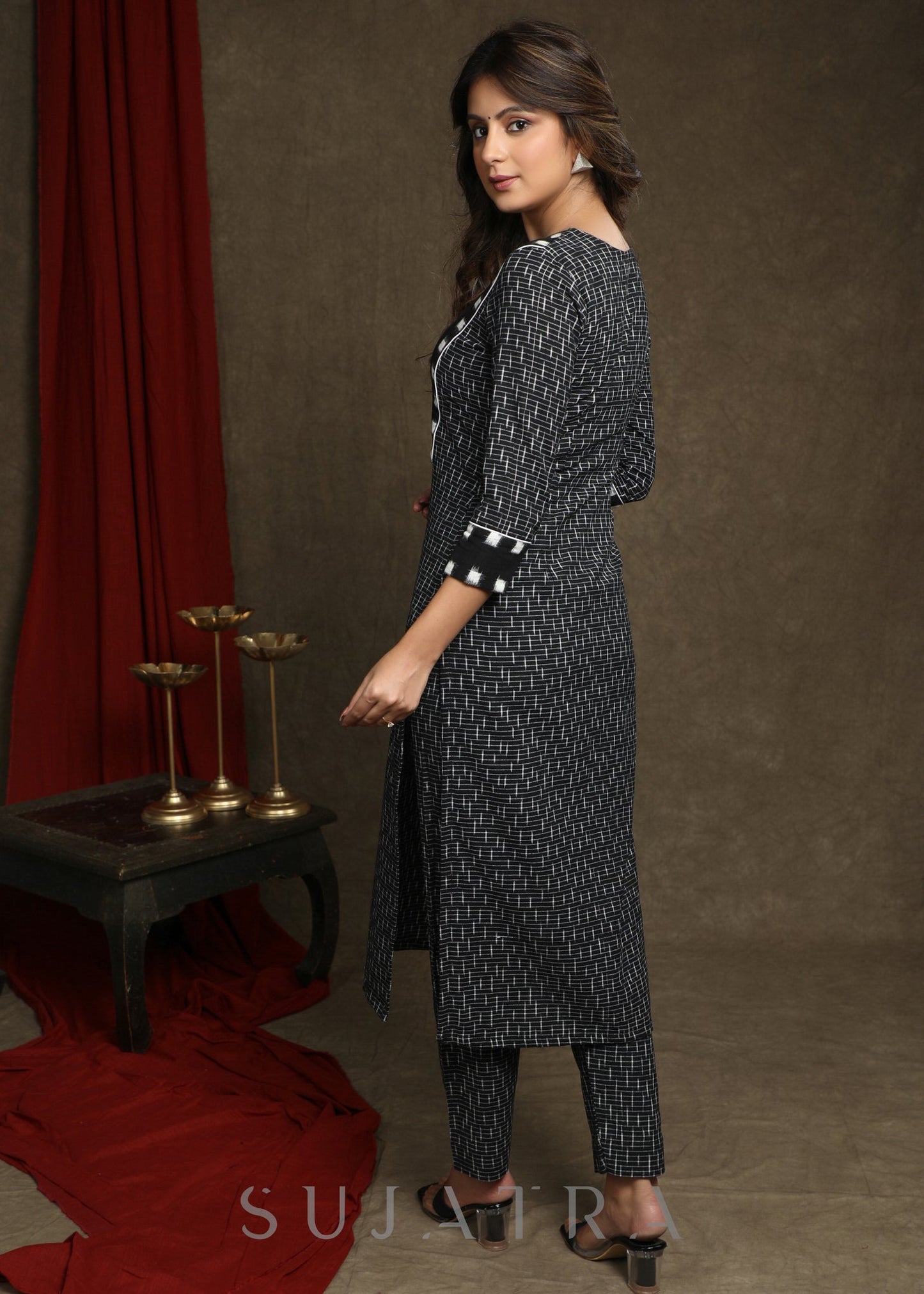 Smart Black Ikat Combination Kurta - Pant Optional