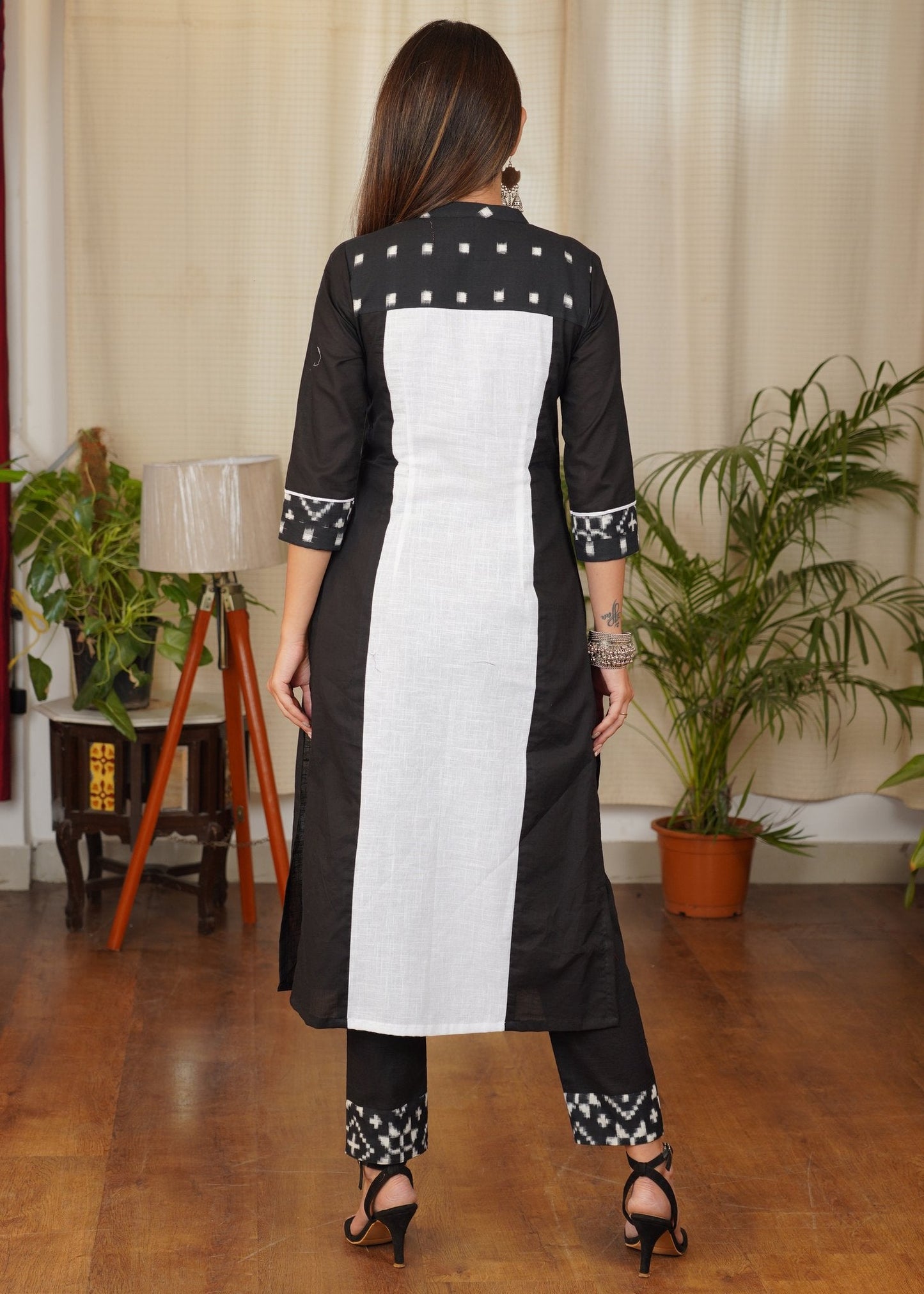 Designer Straight Cut Cotton Ikat Combination Kurta