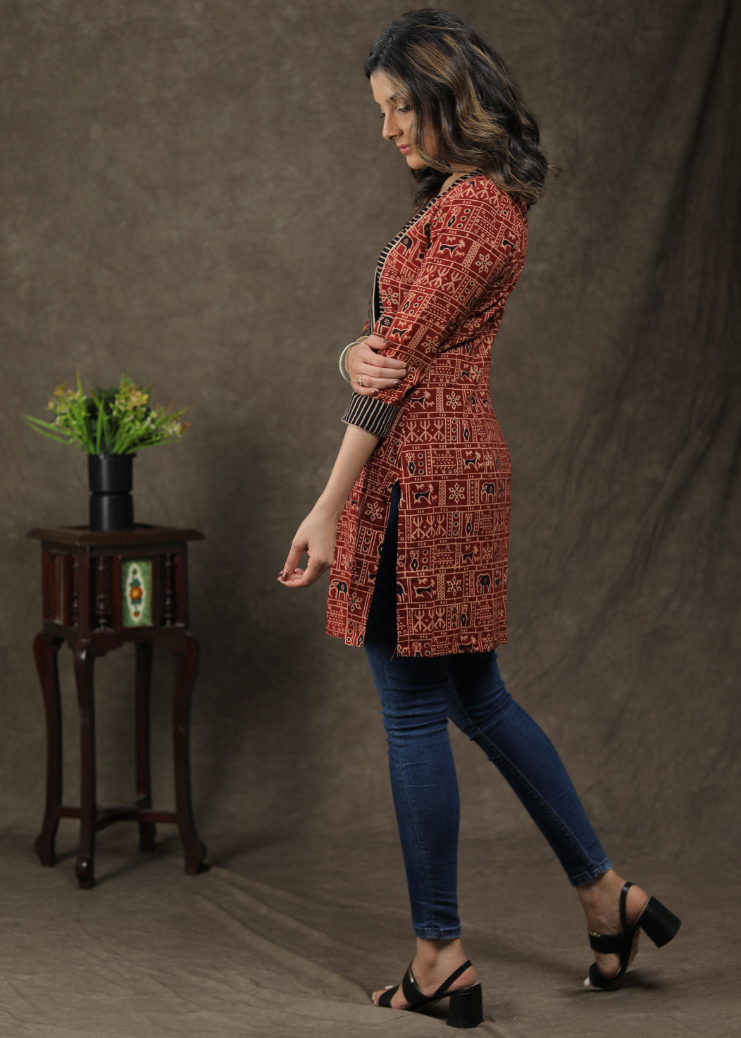 Stylish Cotton Animal Printed Ajrakh Combination Tunic